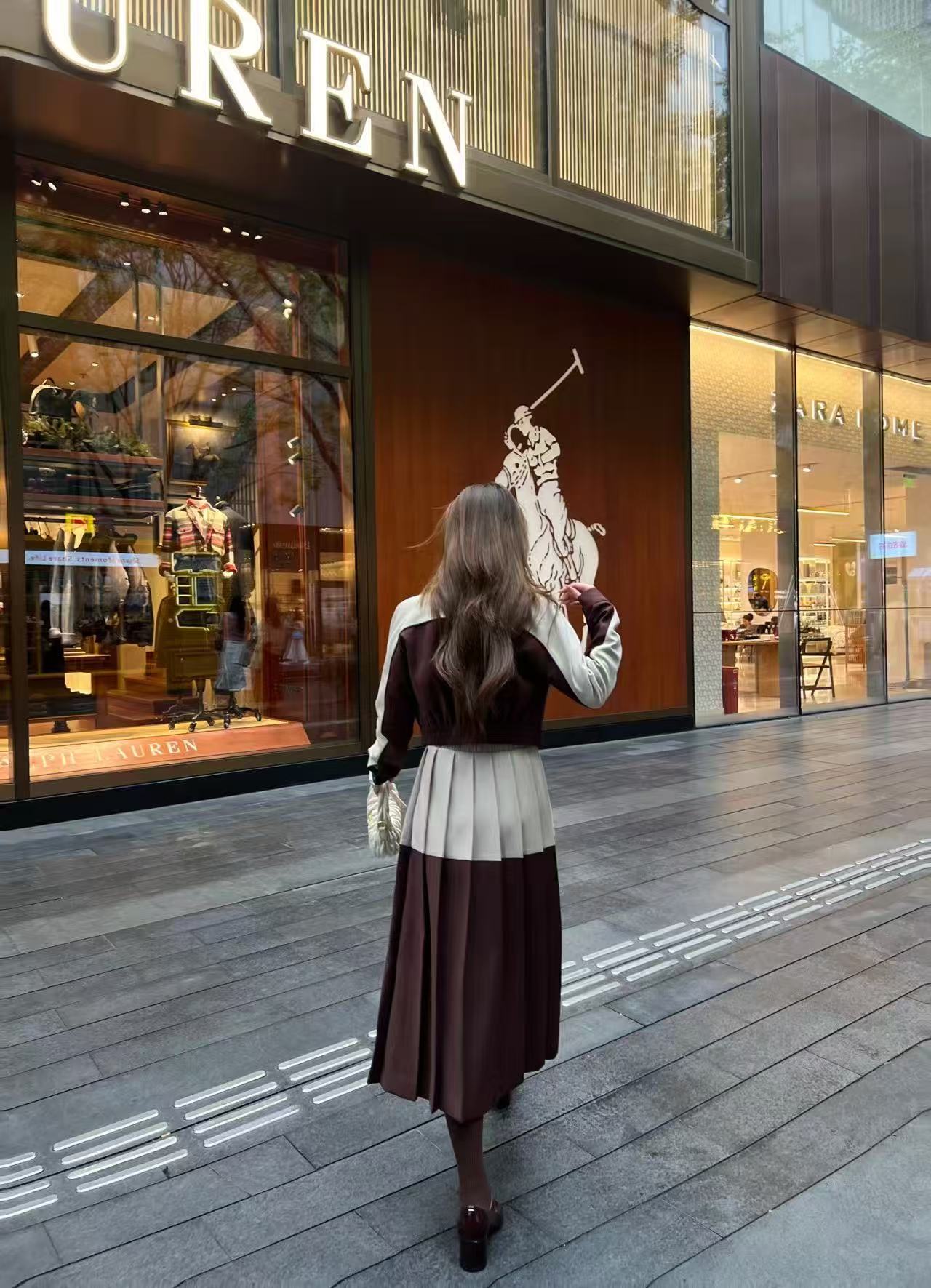 M1UM1U カラーブロックジャケット+スカート ツーピースセット【50%割引+送料無料】