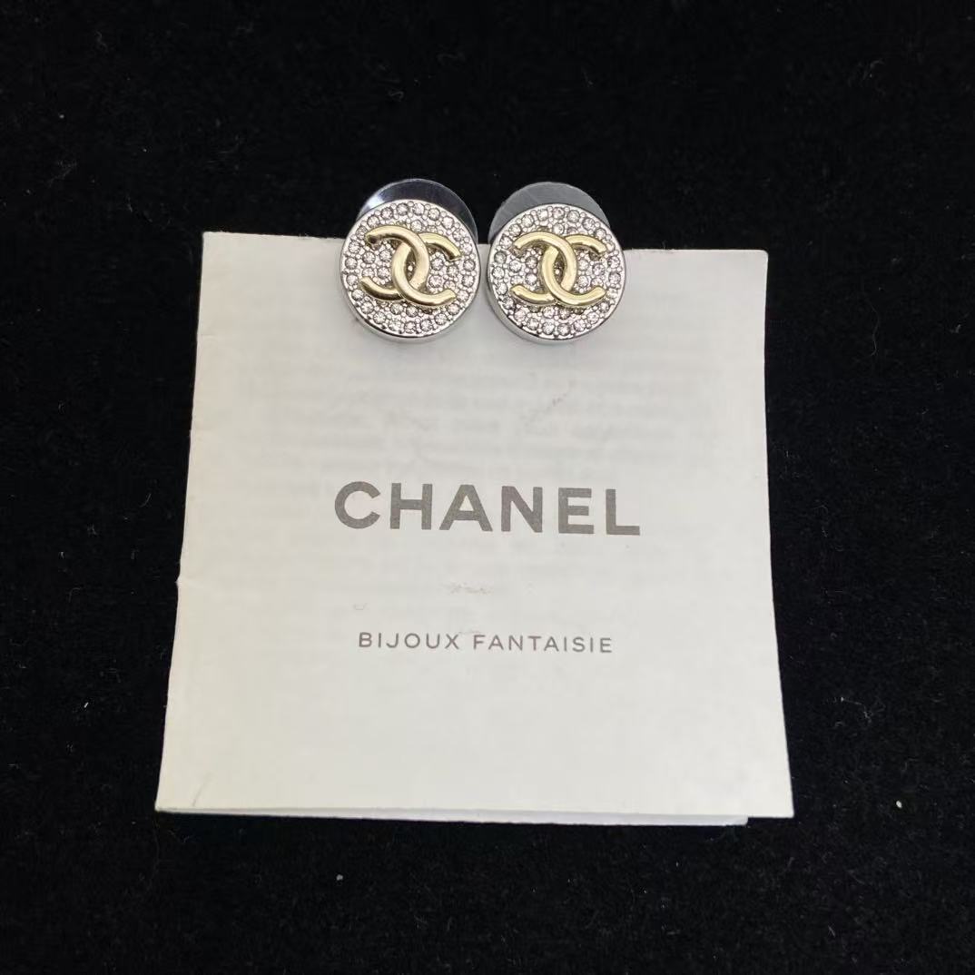 CHANE1 ラウンド ダブルC ダイヤモンド スタッドピアス【50％割引+送料無料】