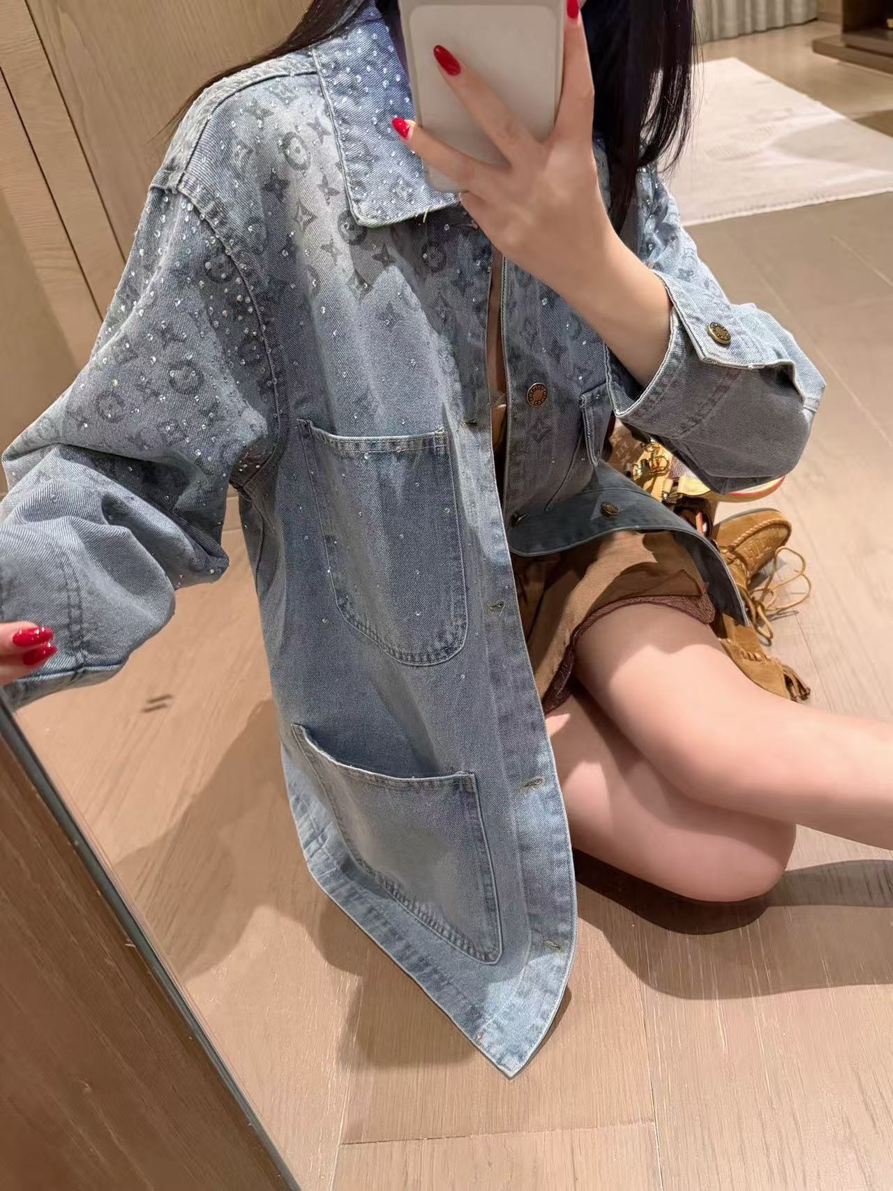 LV四つ葉のクローバーラインストーンデニムジャケット【50％割引+送料無料】