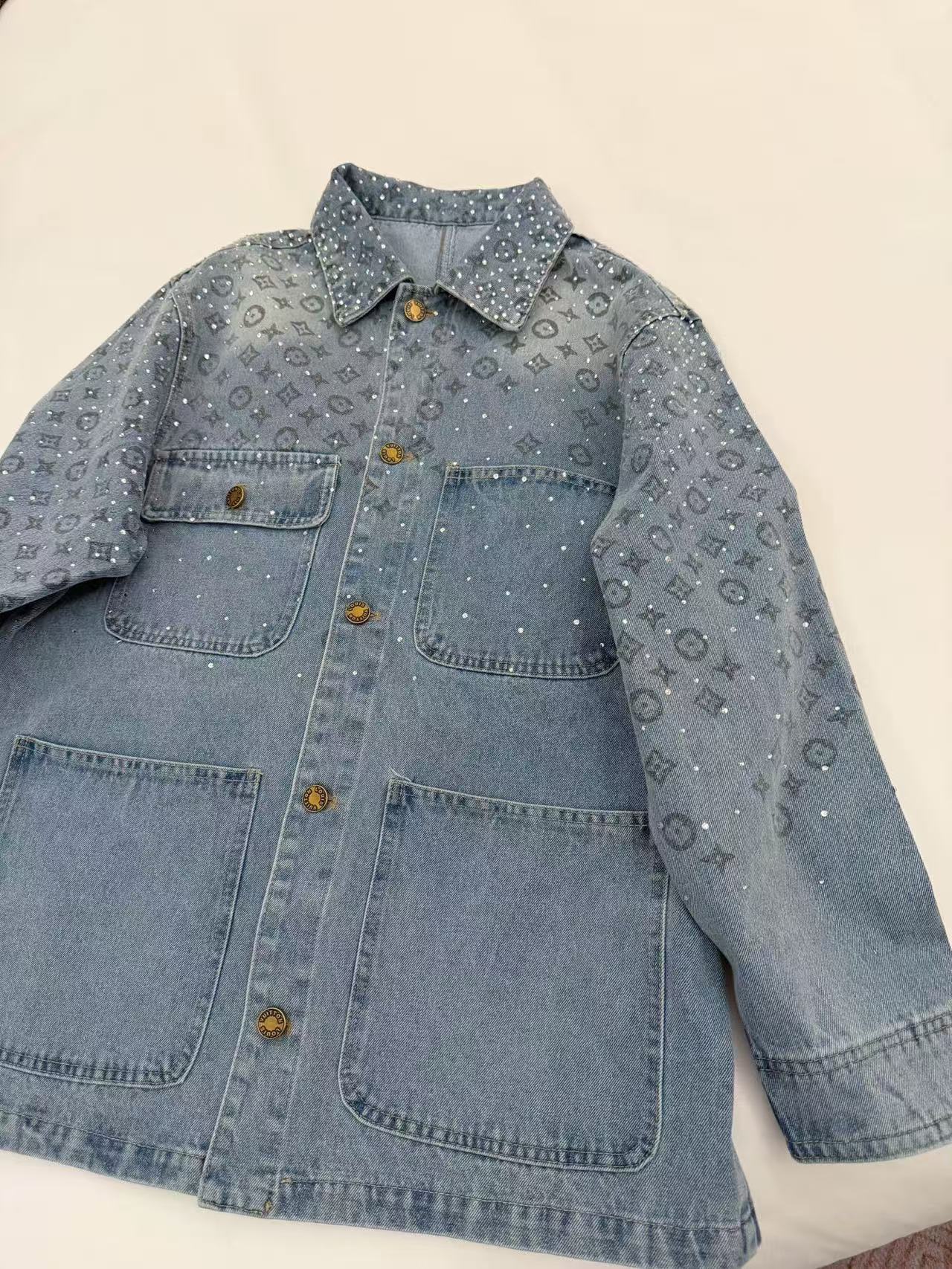 LV四つ葉のクローバーラインストーンデニムジャケット【50％割引+送料無料】