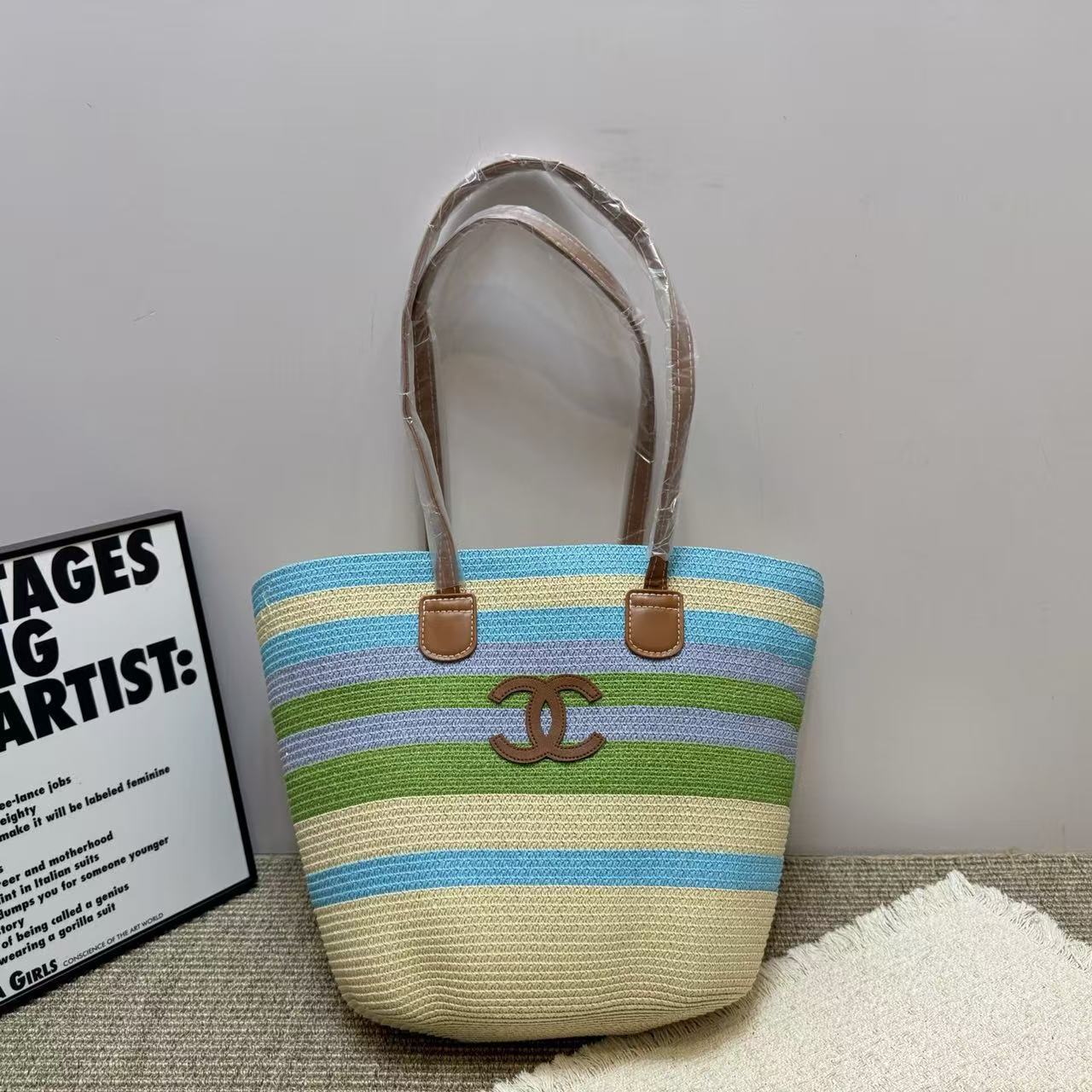 CHANE1 ダブルC カラーブロック ウーブンバッグ【50%割引+送料無料】