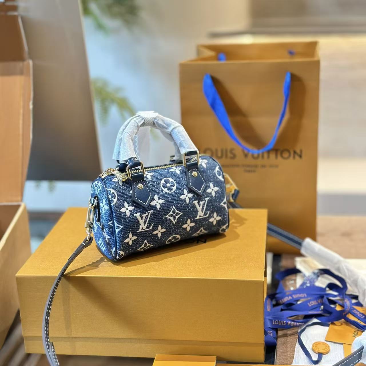 LVプリントデニムハンドバッグ【50%割引+送料無料】