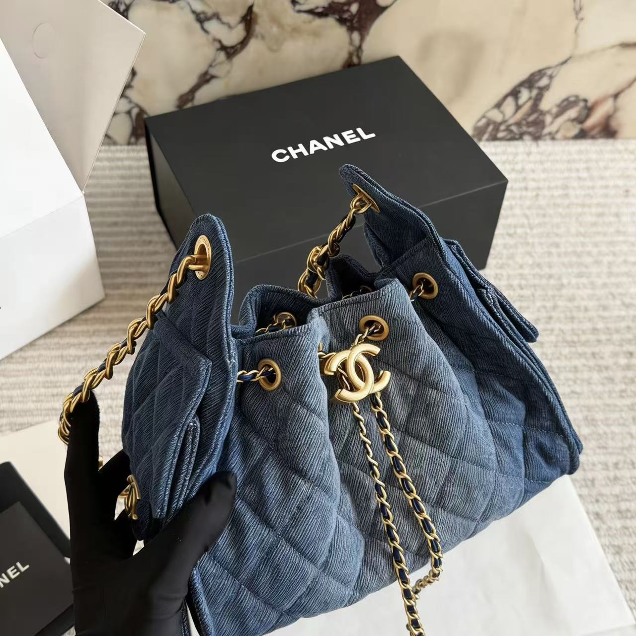 CHANE1 デニムチェーンショルダーバッグ【50%割引+送料無料】