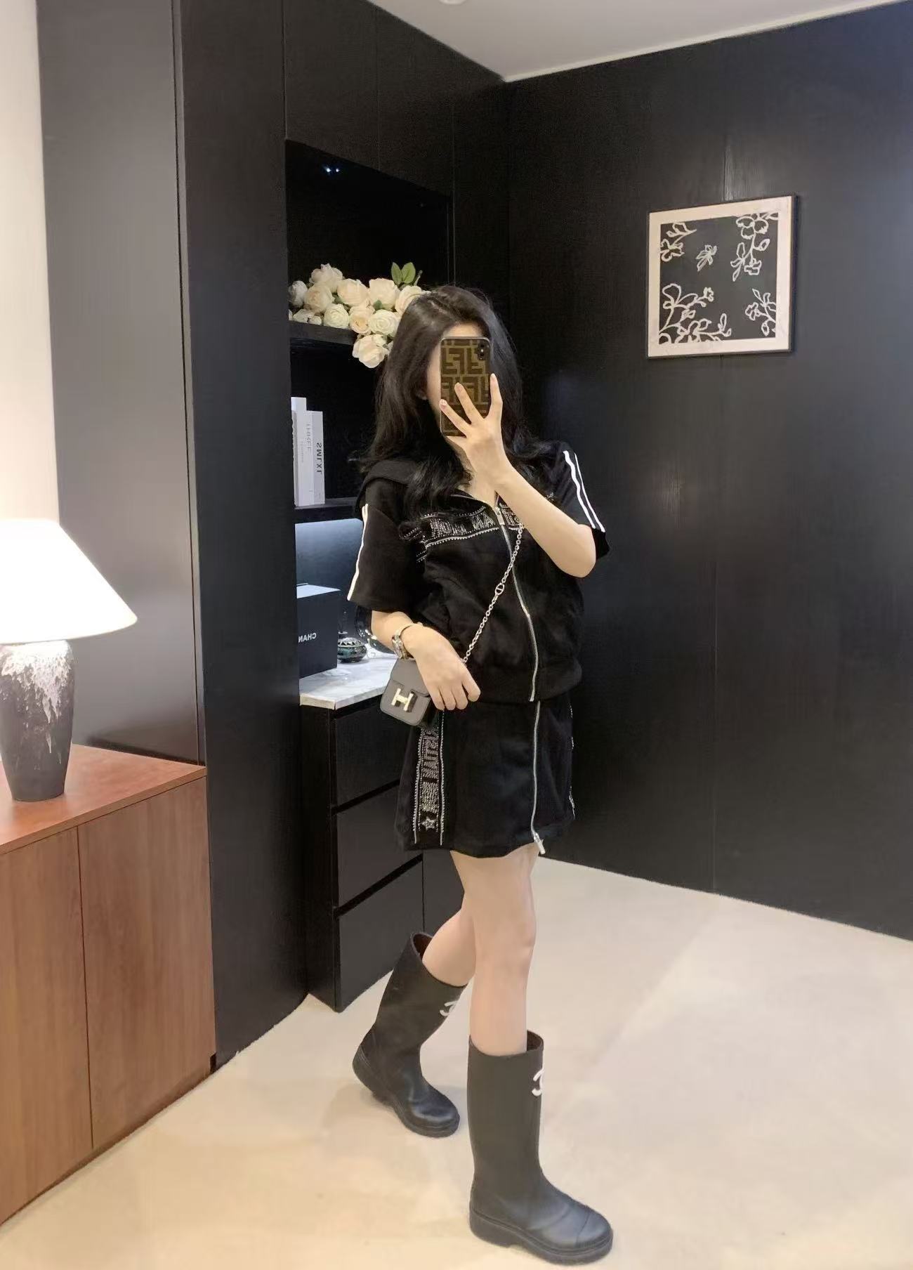 DIOR ラインストーン ジッパー ジャケット + スカート ツーピース セット【50％割引+送料無料】