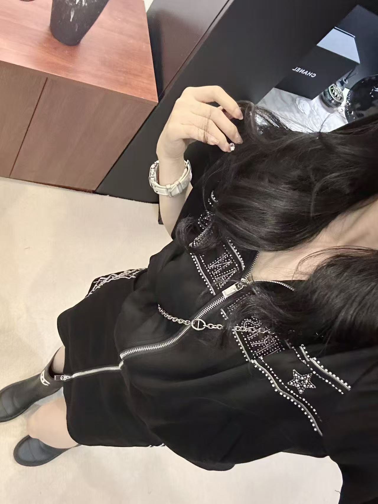 DIOR ラインストーン ジッパー ジャケット + スカート ツーピース セット【50％割引+送料無料】