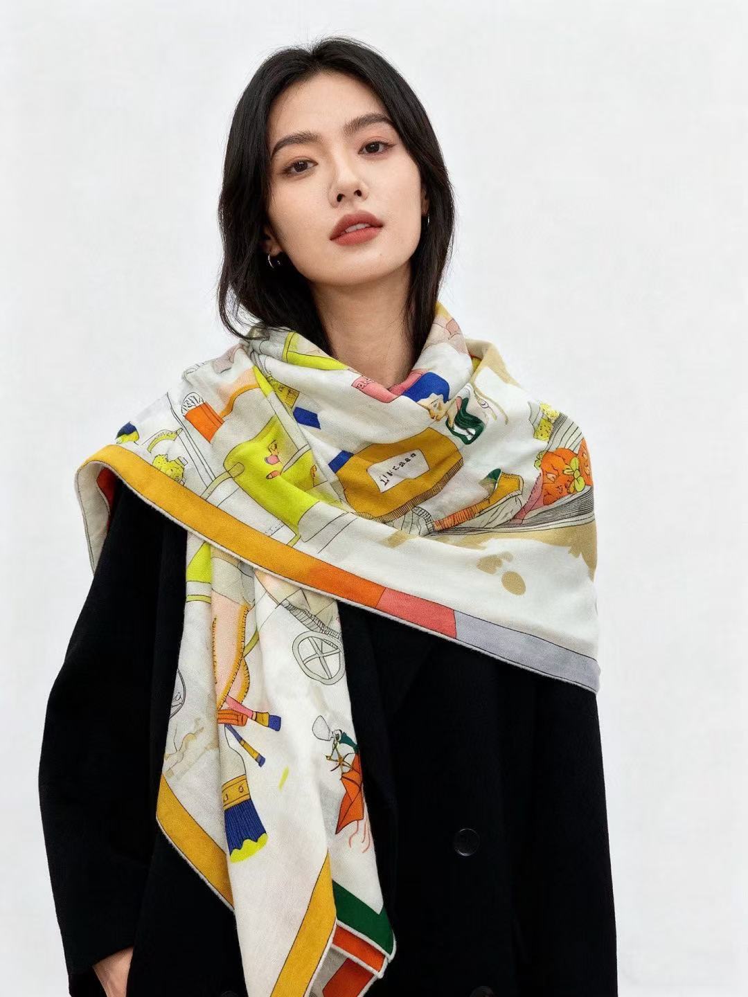 HERME5 高品質プリントカシミアスカーフ【50％割引+送料無料】