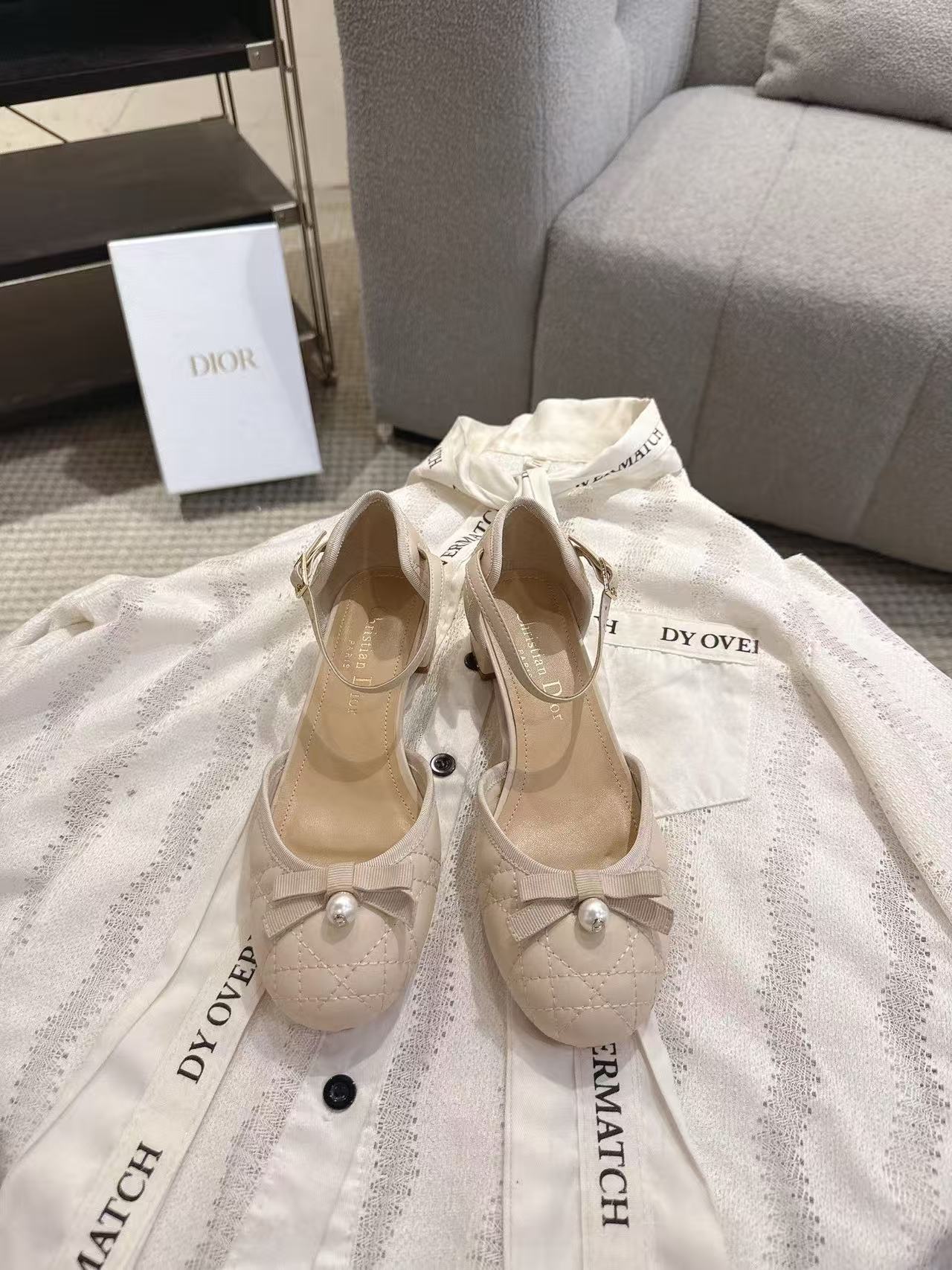 DIOR 高品質チェックパールローヒールシューズ【50％割引+送料無料】