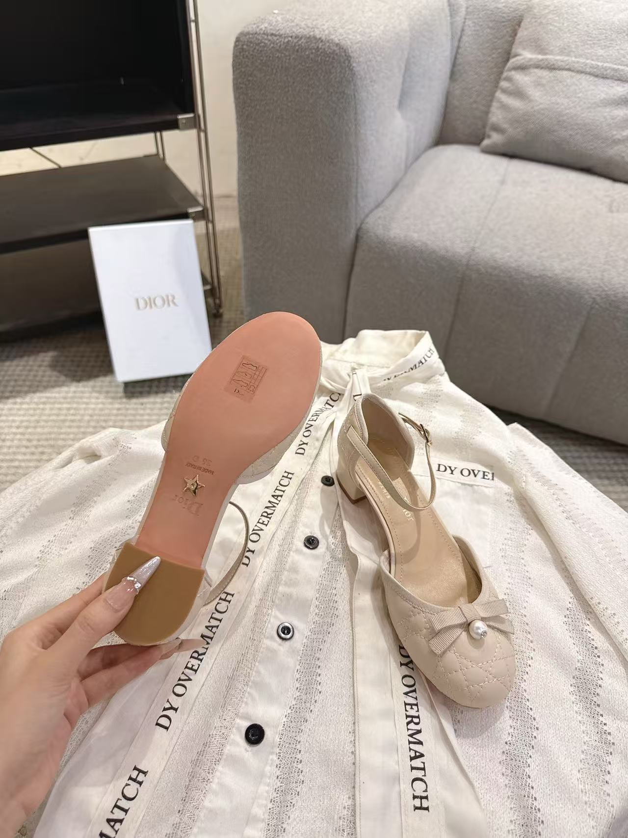 DIOR 高品質チェックパールローヒールシューズ【50％割引+送料無料】