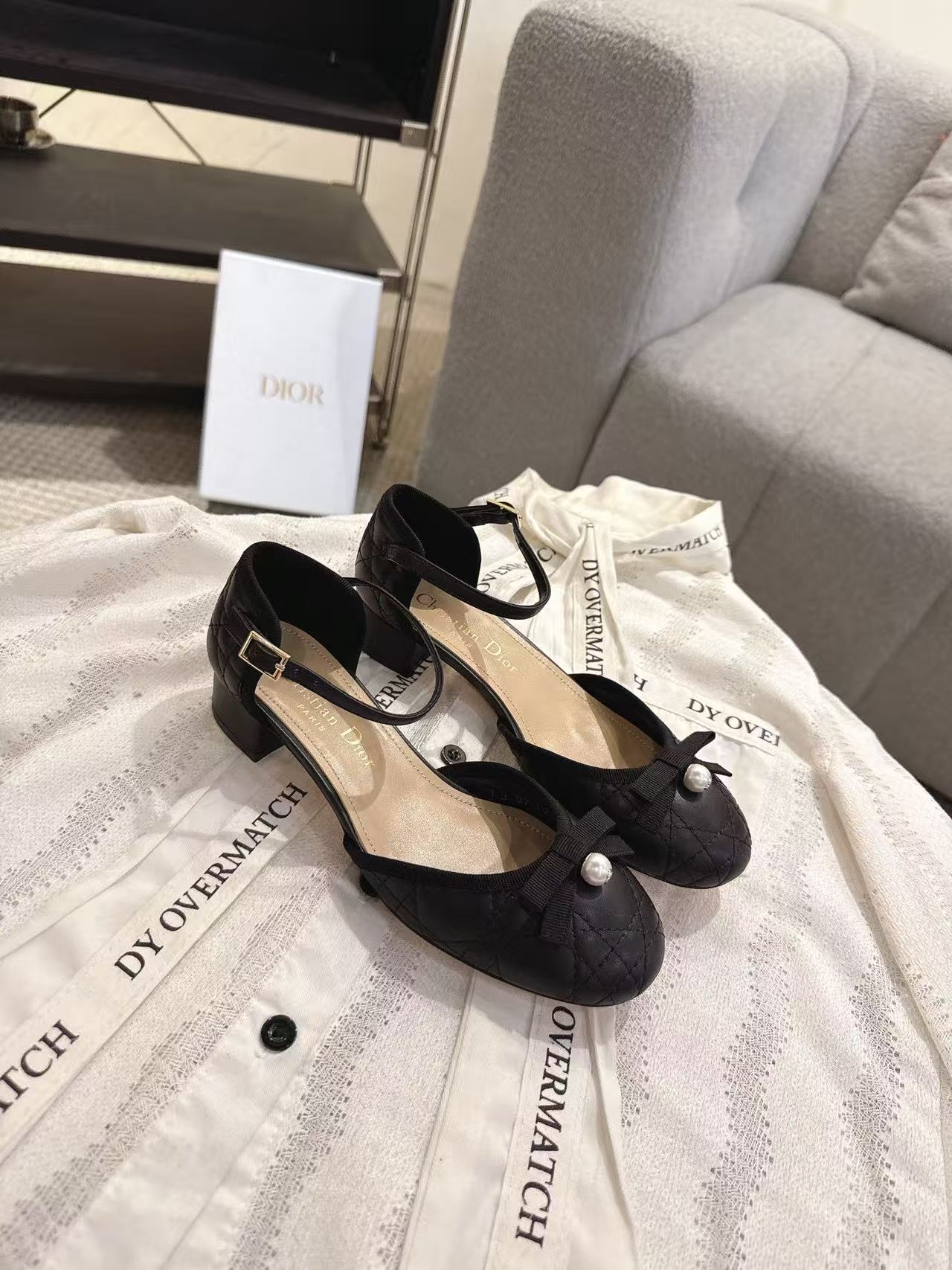 DIOR 高品質チェックパールローヒールシューズ【50％割引+送料無料】