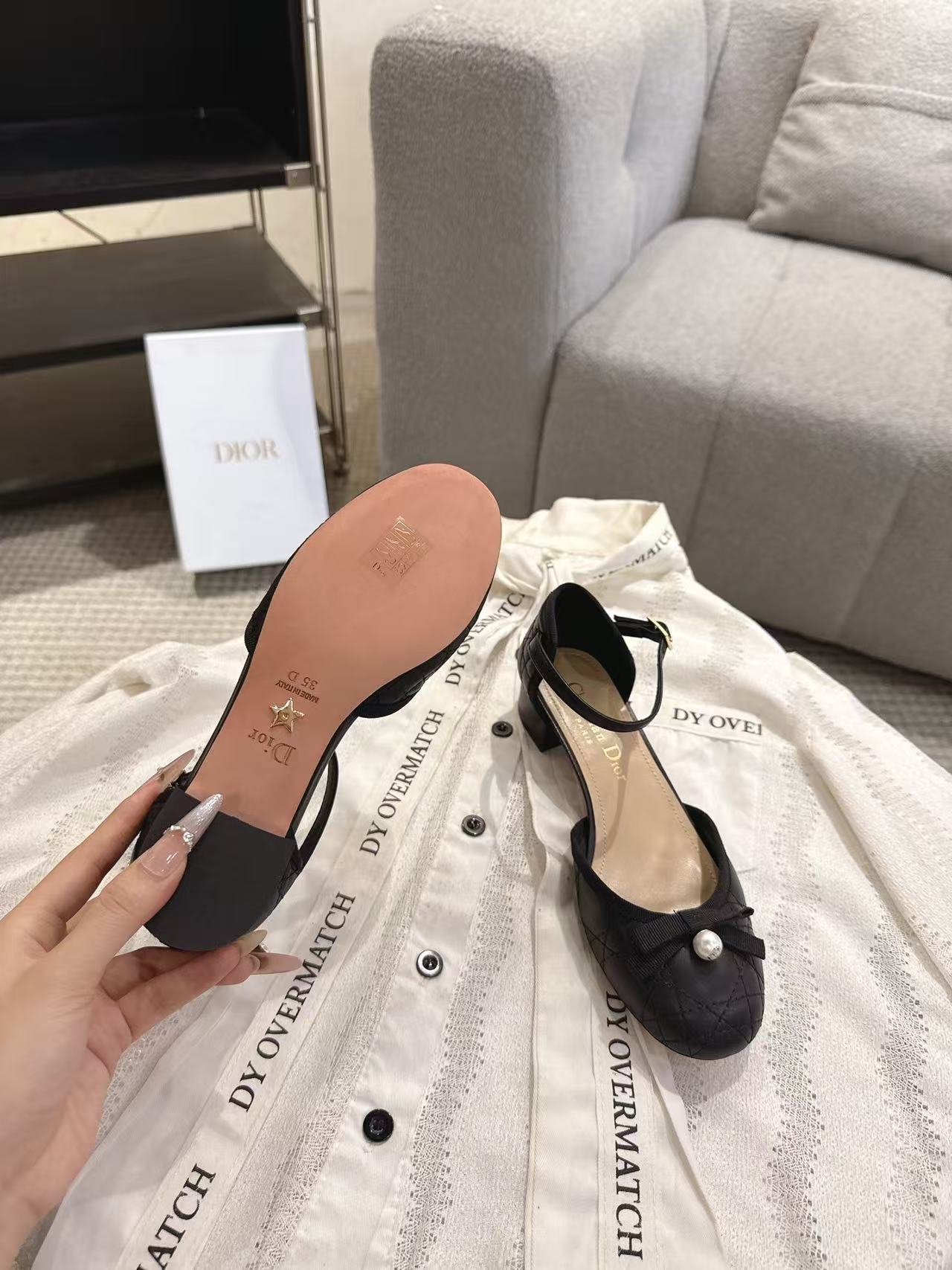 DIOR 高品質チェックパールローヒールシューズ【50％割引+送料無料】