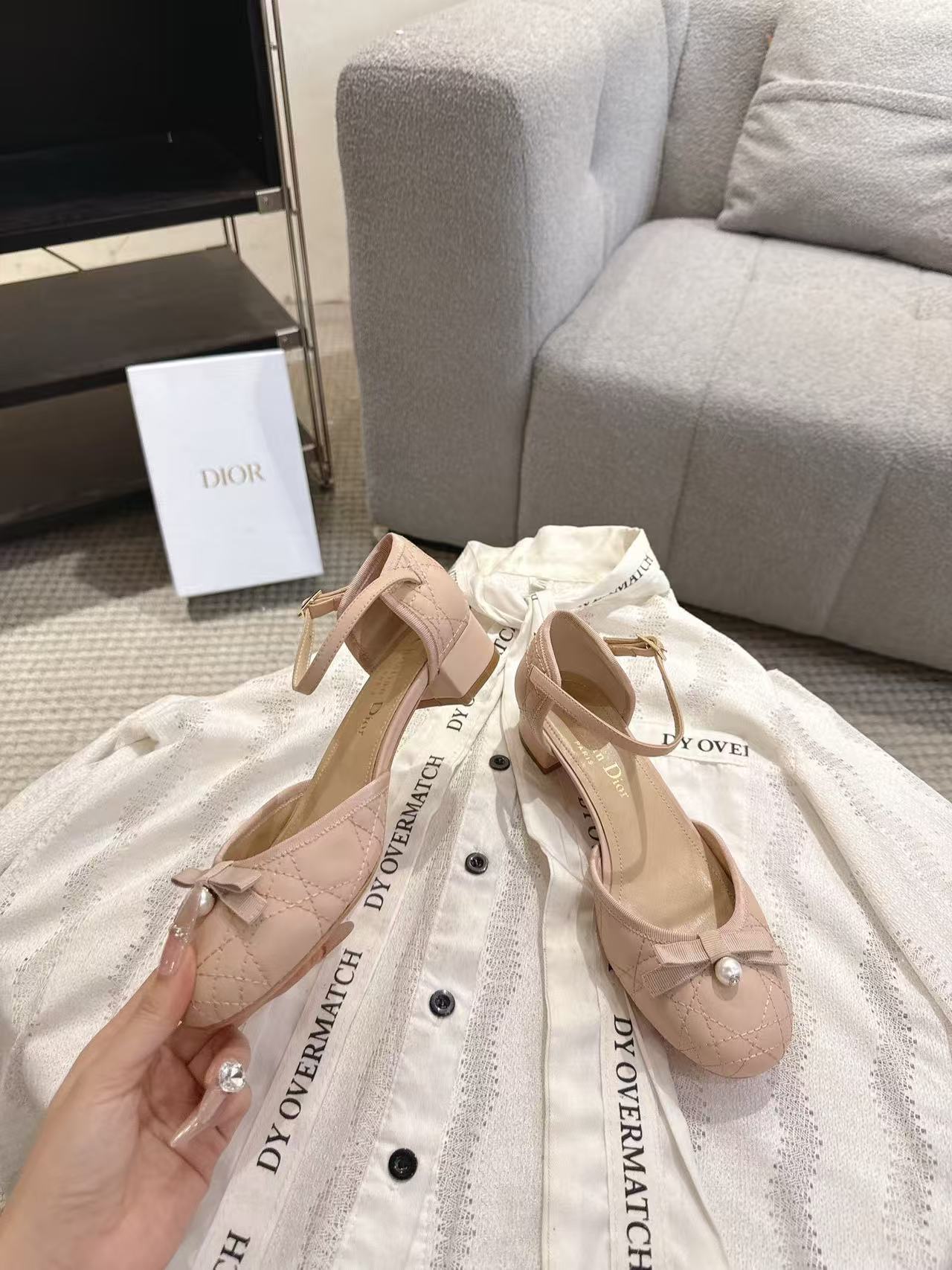 DIOR 高品質チェックパールローヒールシューズ【50％割引+送料無料】