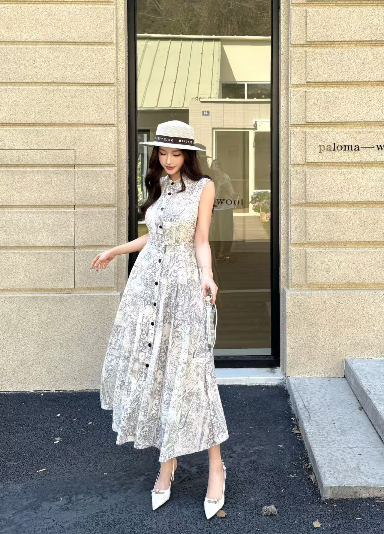 DIORの高品質ノースリーブプリントドレス【50％割引+送料無料】