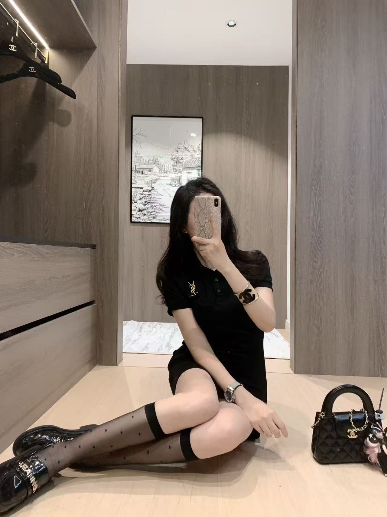 YSL 刺繍ロゴ 半袖ドレス【50％割引+送料無料】