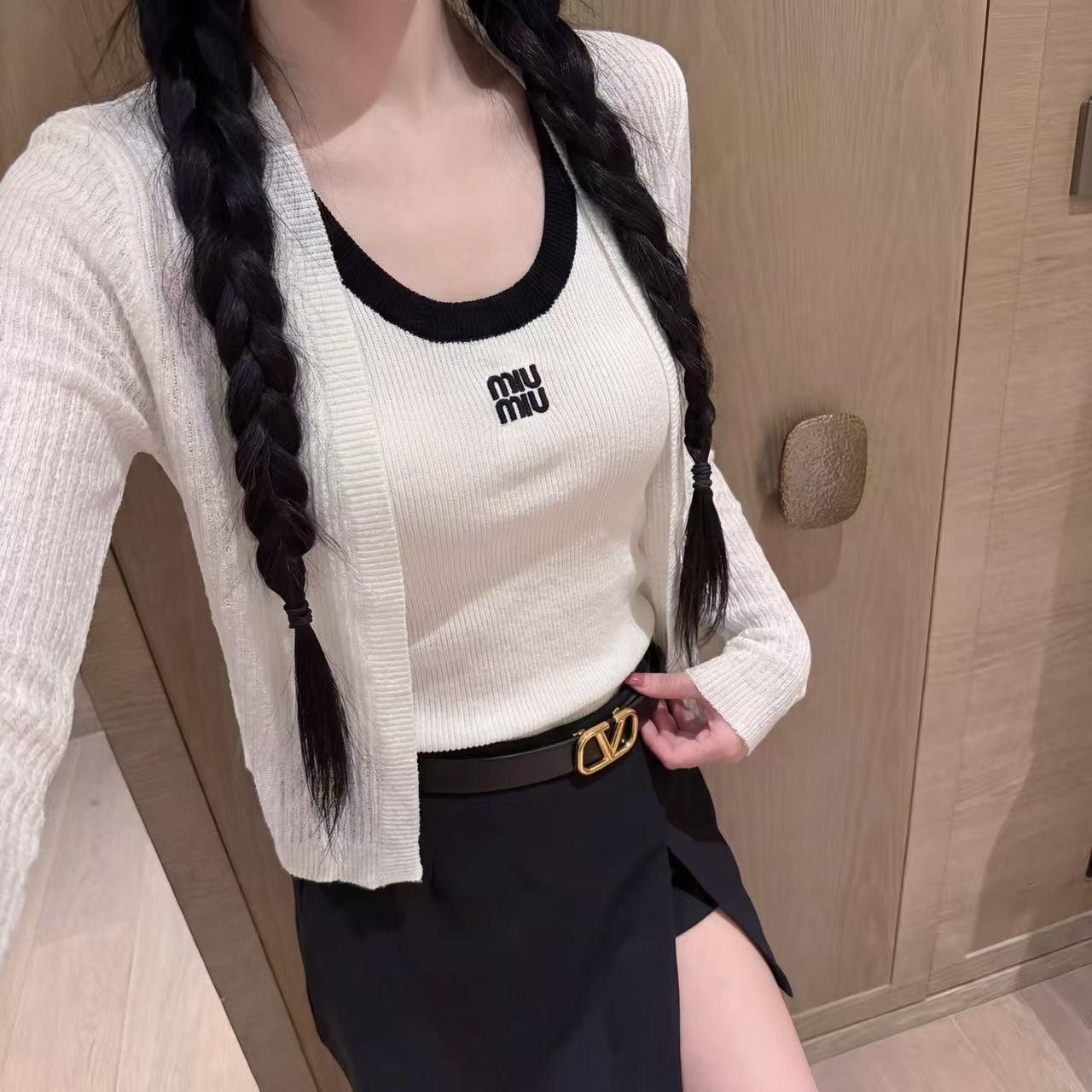 L0WEW 刺繍ベスト + カーディガン ツーピースセット【50%割引+送料無料】