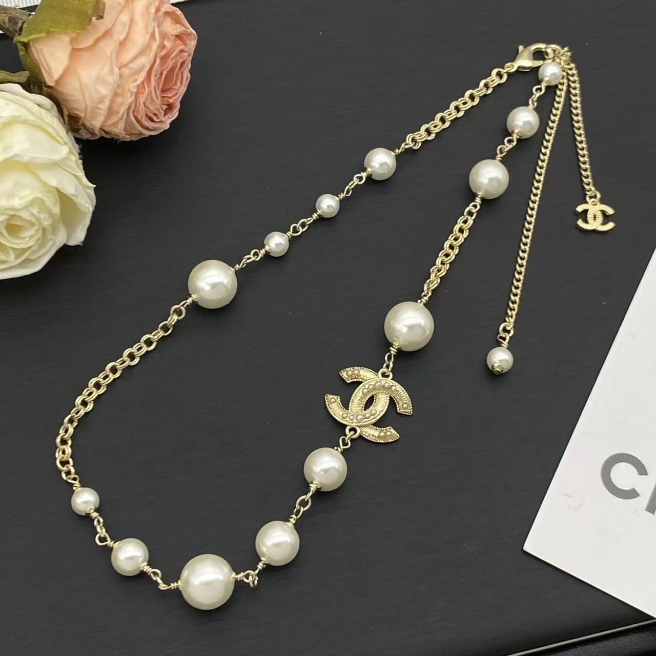 CHANE1 ダブルCパールネックレス【50%割引+送料無料】