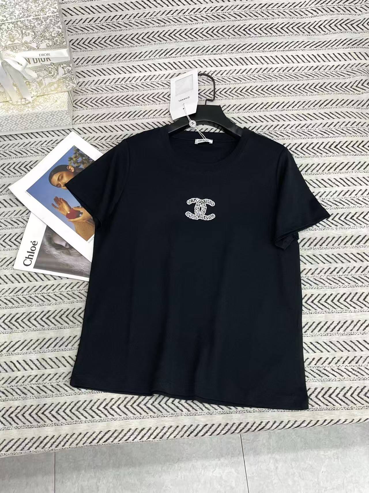 CHANE1 シンプルダブルCダイヤモンドTシャツ【50％割引+送料無料】