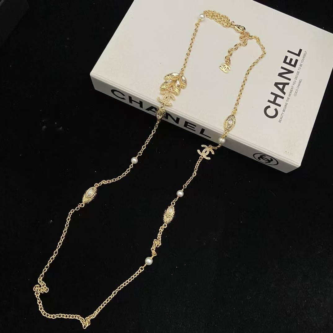 CHANE1 ダイヤモンド ダブルC セーターネックレス【50%割引+送料無料】