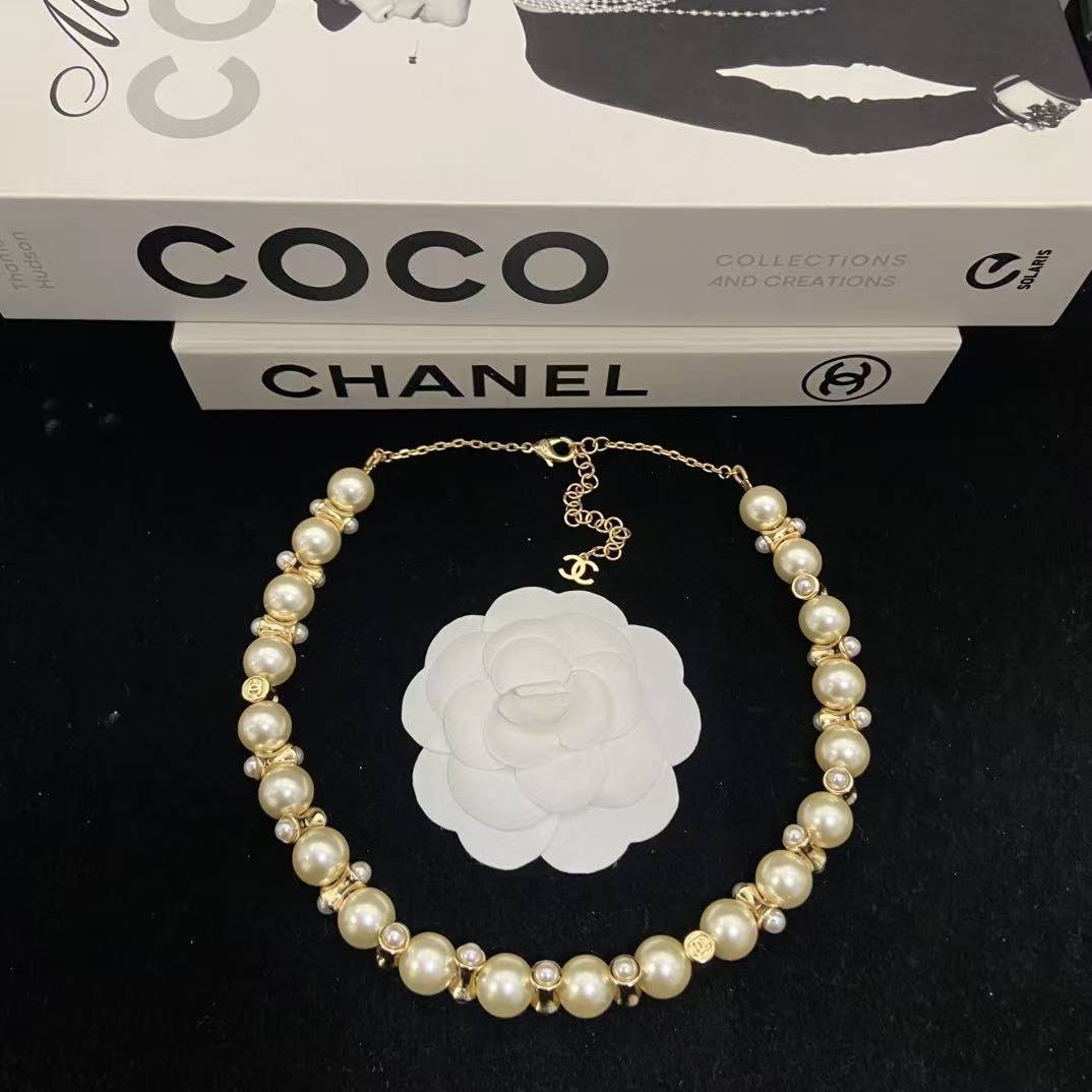 CHANE1 ダブルCパールチェーンネックレス【50％割引+送料無料】
