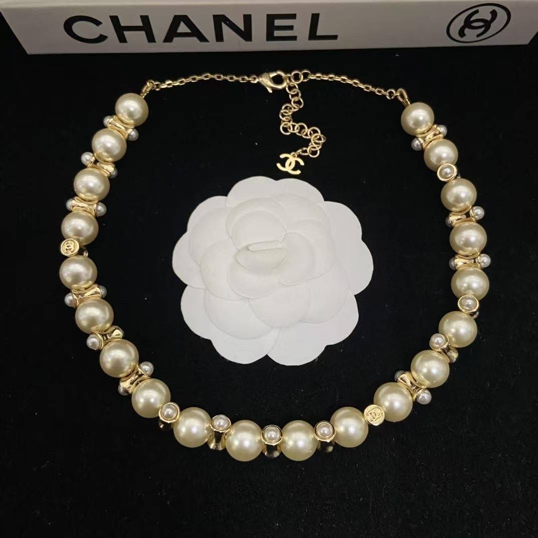 CHANE1 ダブルCパールチェーンネックレス【50%割引+送料無料】