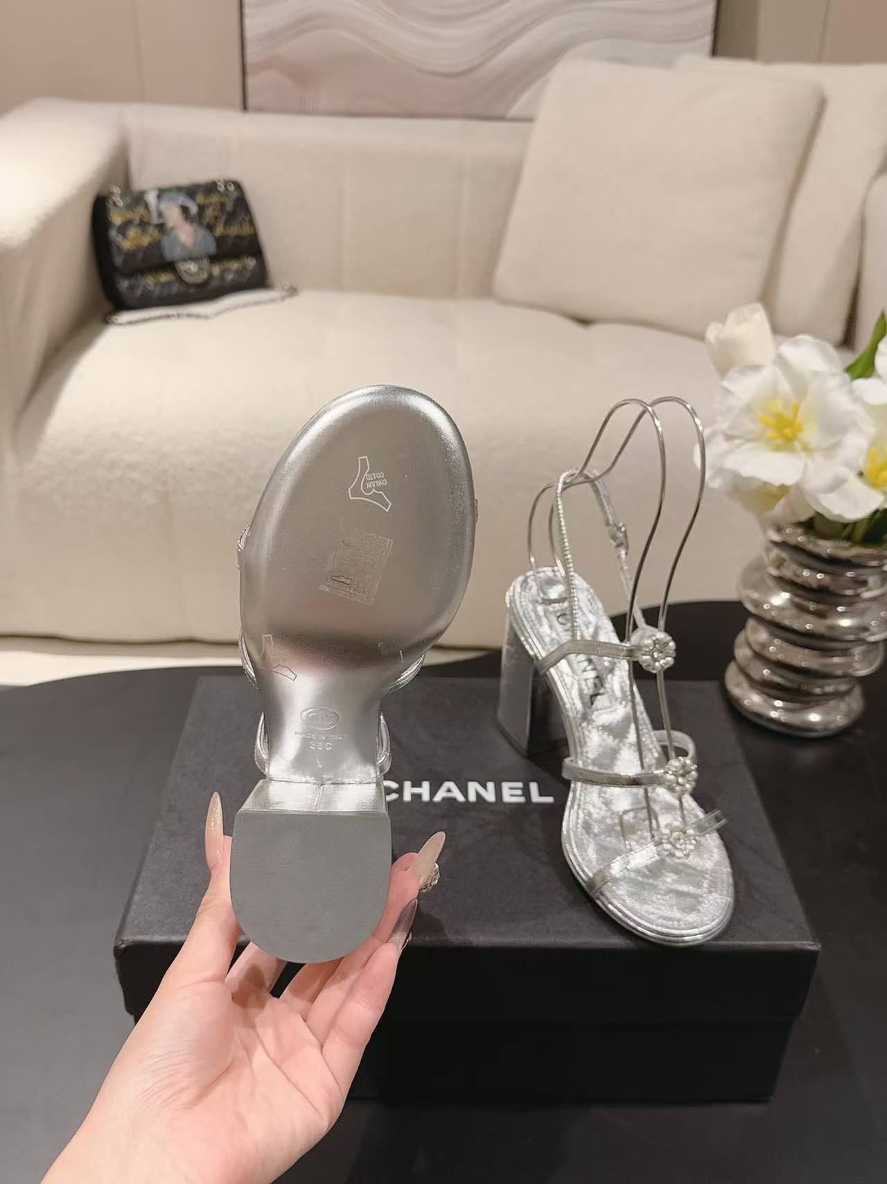 CHANE1 高品質カメリアハイヒールサンダル【50%割引+送料無料】