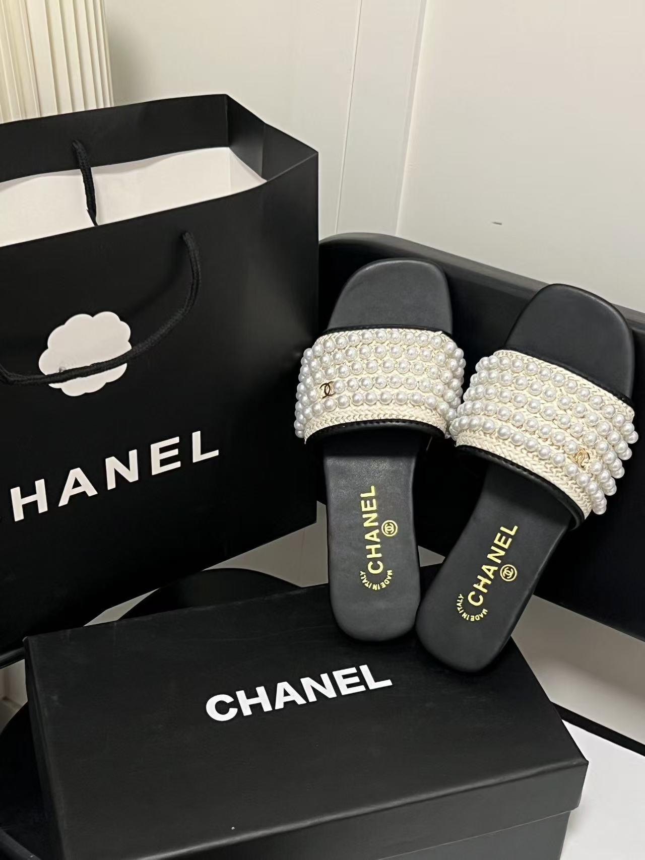 CHANE1 パールフラットシューズ【50％割引+送料無料】