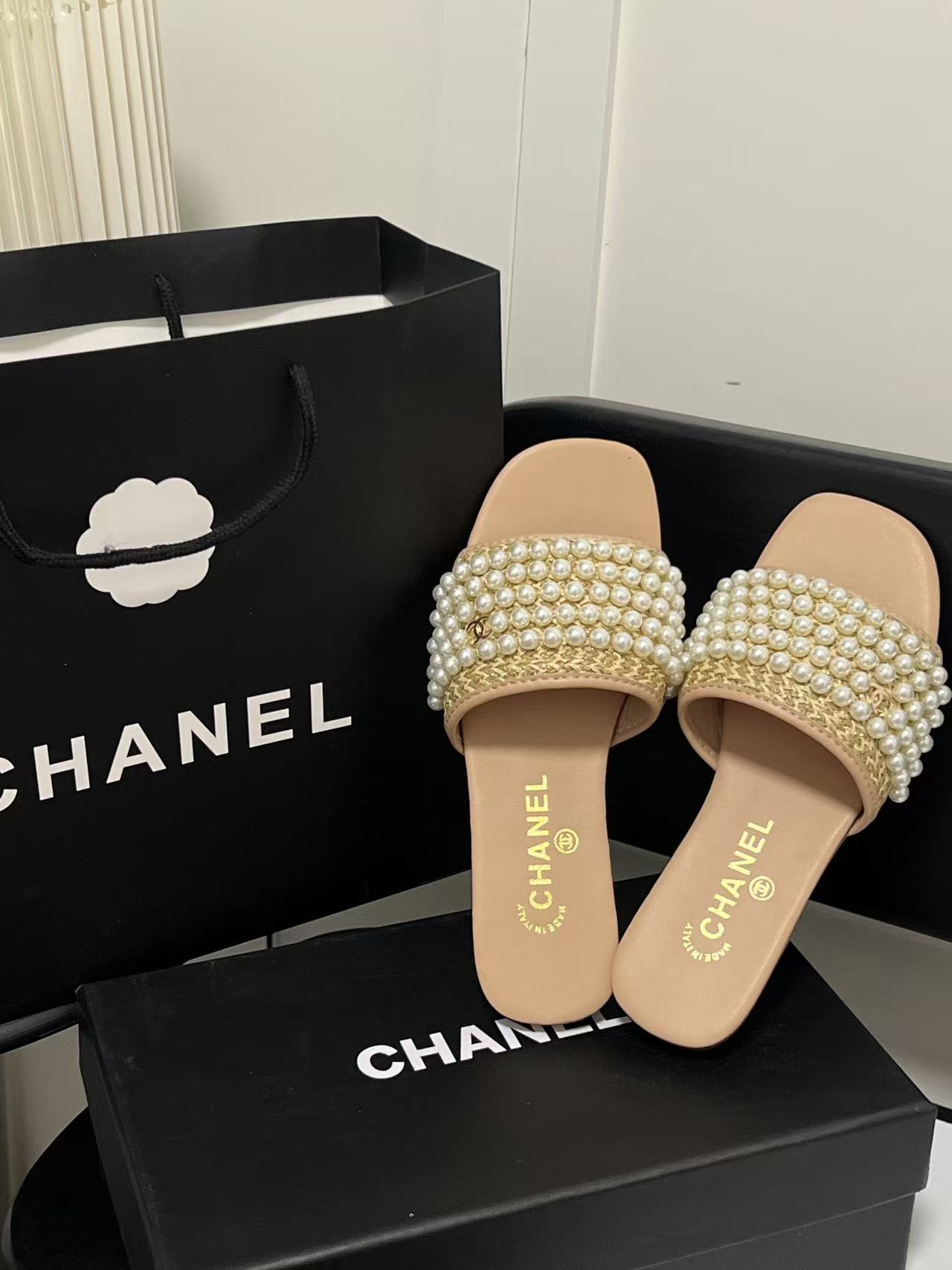CHANE1 パールフラットシューズ【50%割引+送料無料】