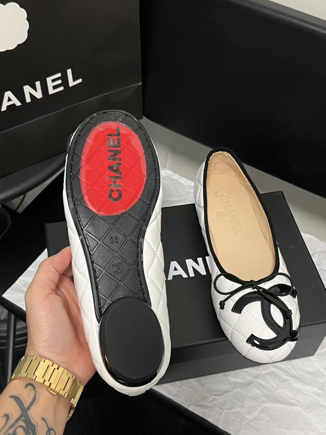 CHANE1 ダブルCチェック柄フラットシューズ【50％割引+送料無料】
