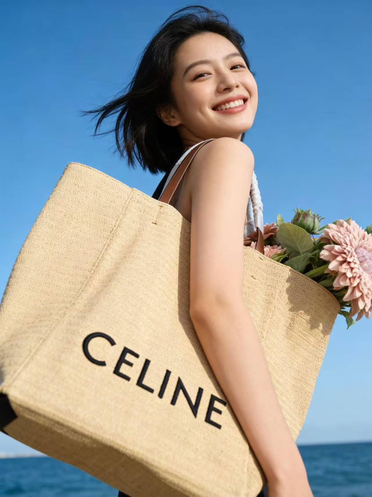 CEL1NE ストロー織りレターショッピングバッグ【50％割引+送料無料】