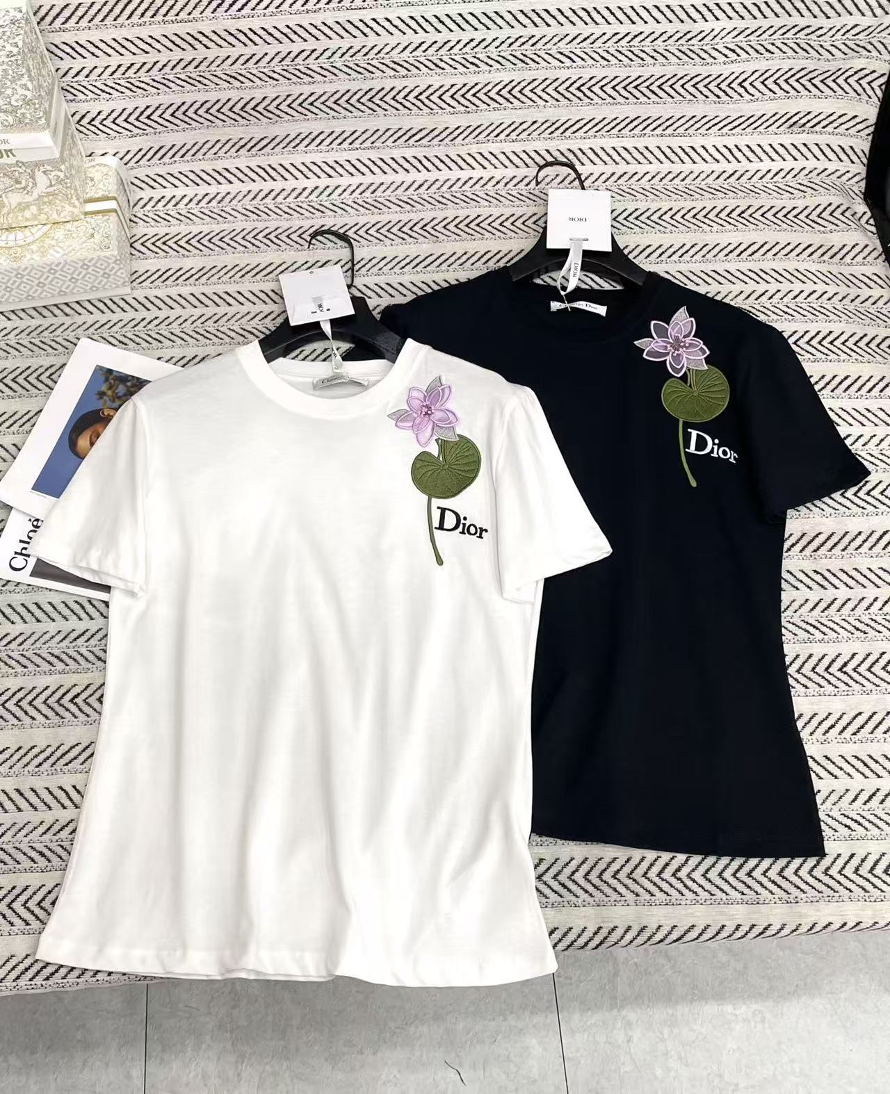 DI0R刺繍プリントレターTシャツ【50％割引+送料無料】