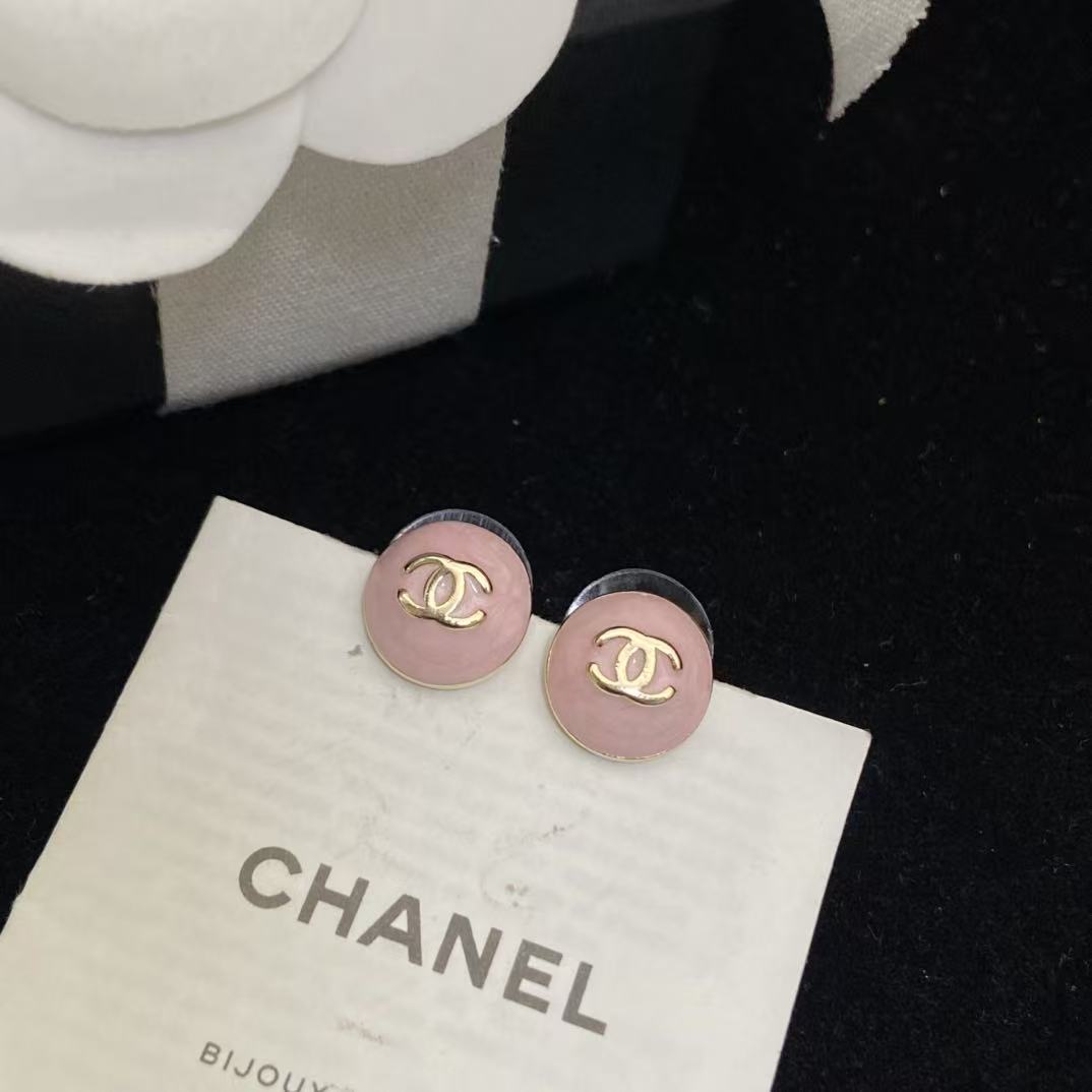 CHANE1 ダブルC ピンクスタッドピアス【50％割引+送料無料】
