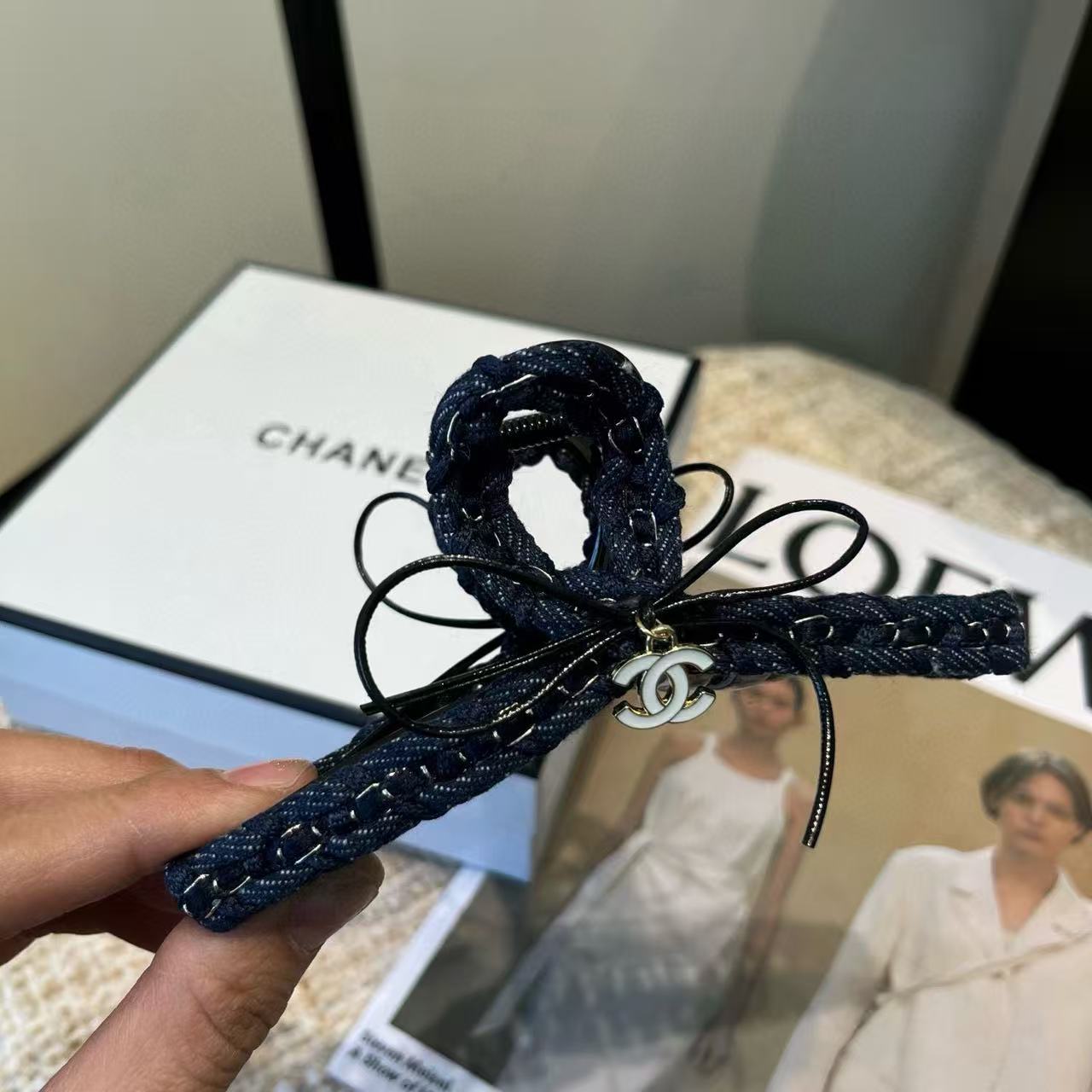 CHANE1 ダブルC デニムヘアクリップ【50%割引+送料無料】