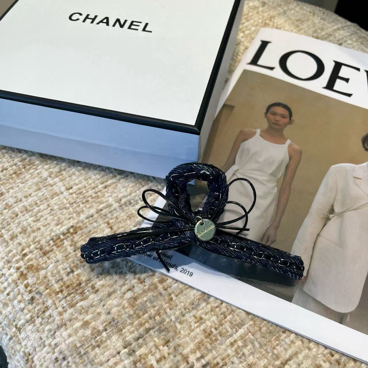CHANE1 ダブルC デニムヘアクリップ【50%割引+送料無料】