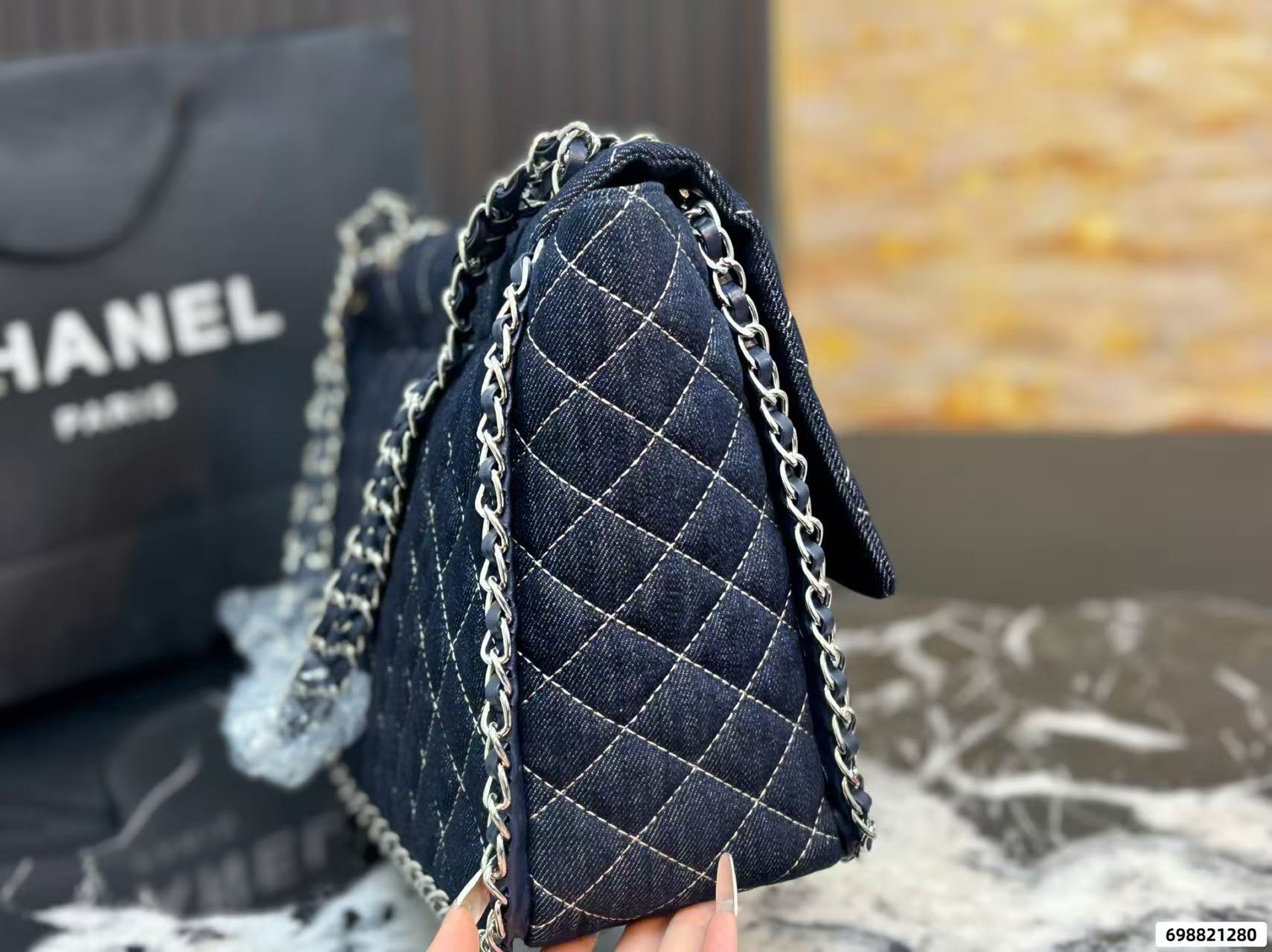 CHANE1 チェーンチェック柄デニムショルダーバッグ【 50%割引+送料無料】