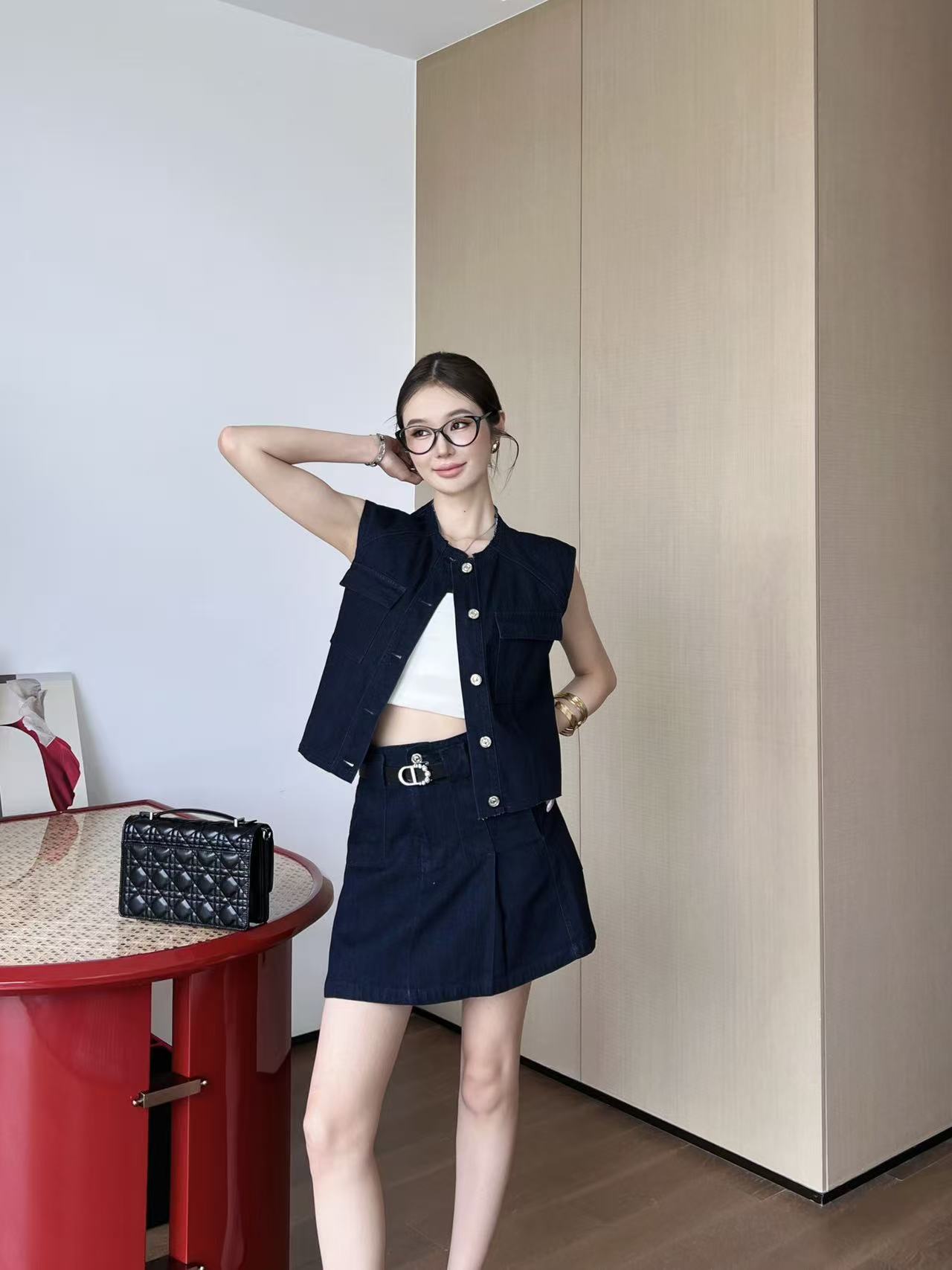 DIOR デニムベスト＆スカート 2ピースセット【50％割引+送料無料】