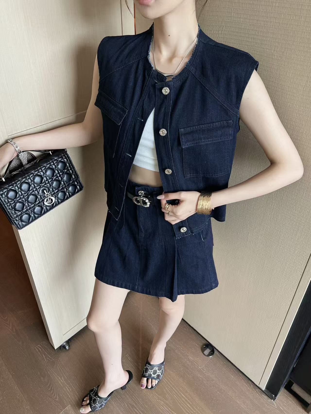 DIOR デニムベスト＆スカート 2ピースセット【50％割引+送料無料】
