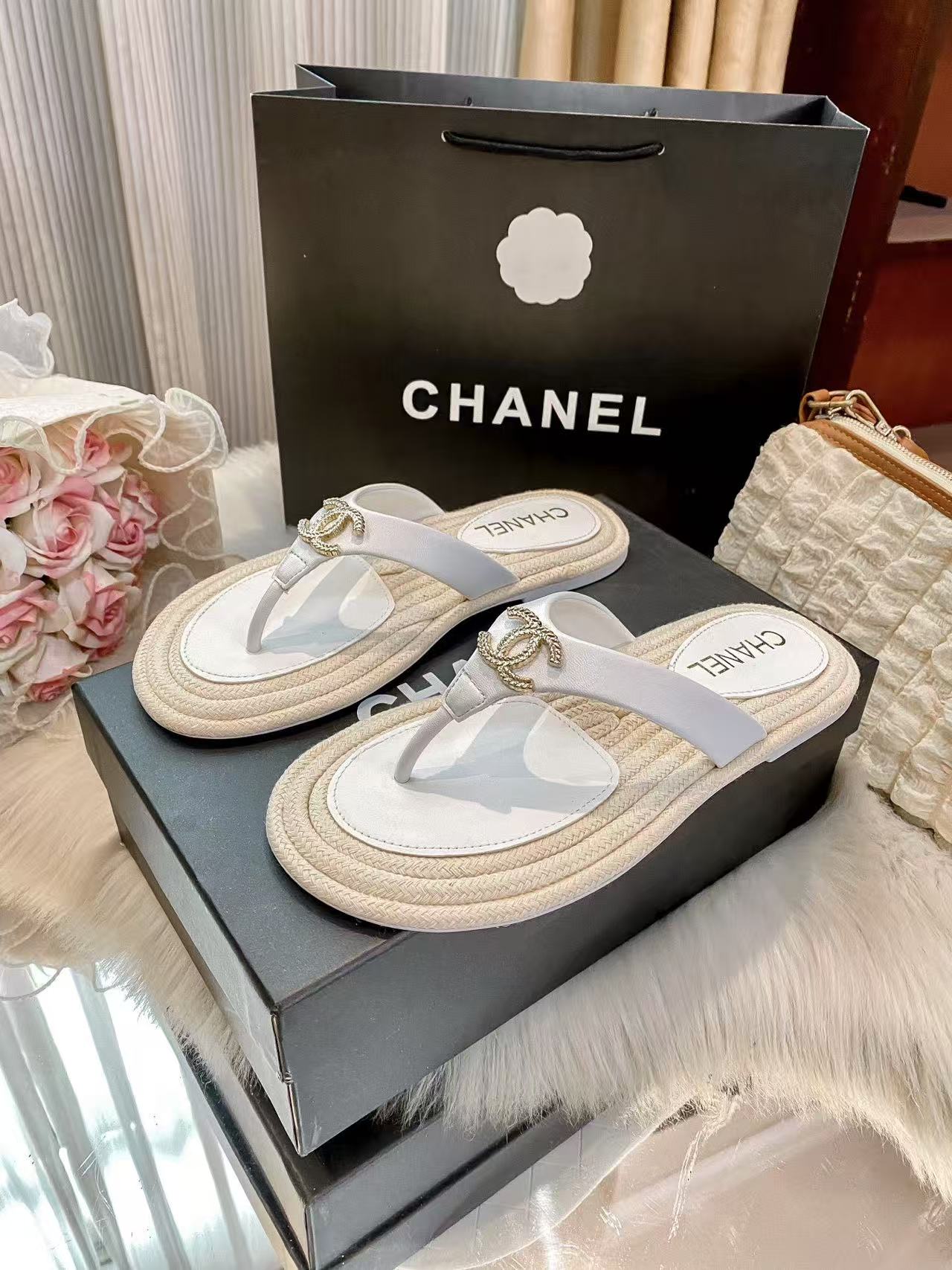 CHANE1 ダブルCカラーブロックフラットスリッパ【50％割引+送料無料】