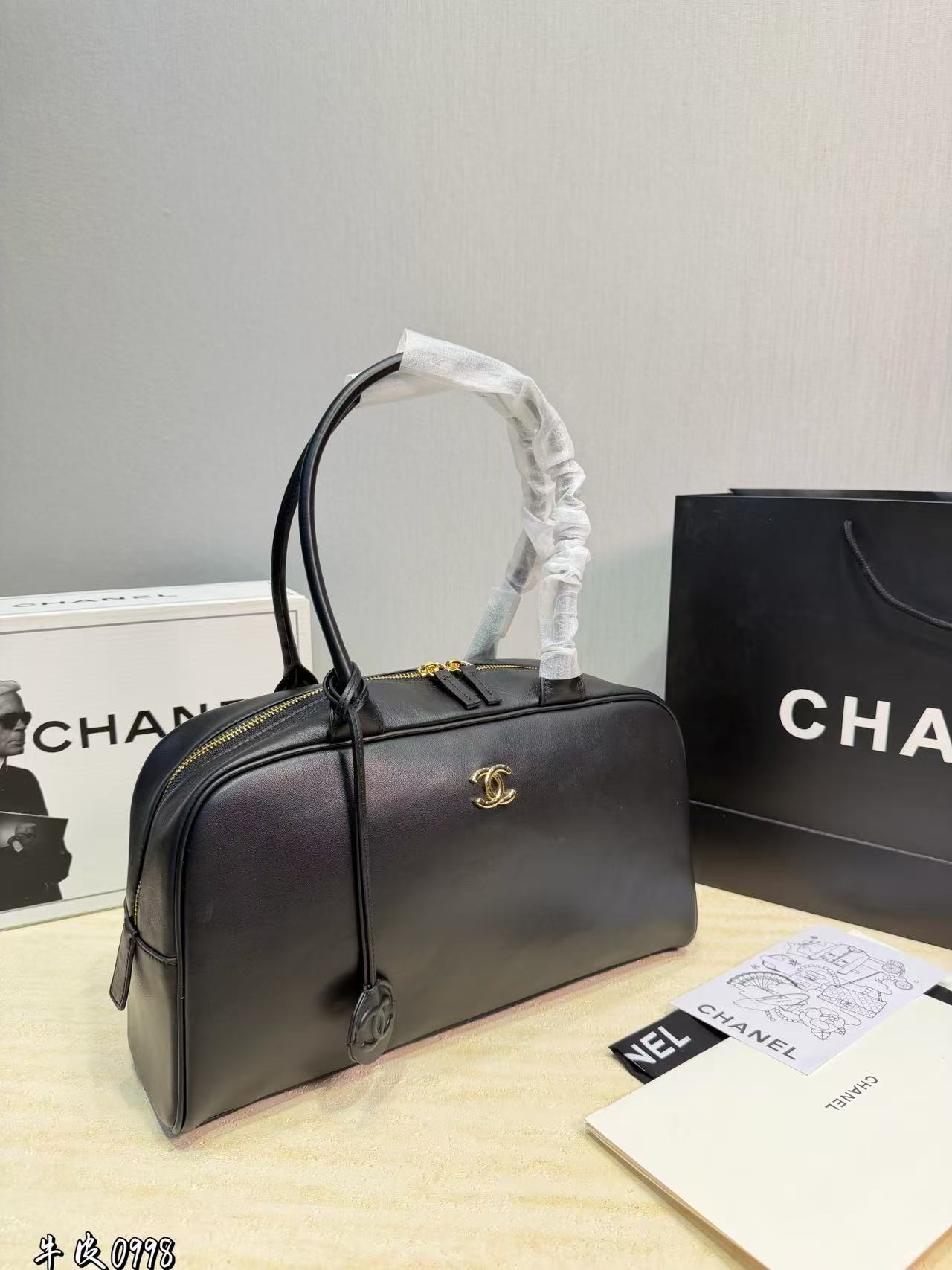 CHANE1 シンプルダブルCレザーハンドバッグ【50%割引+送料無料】