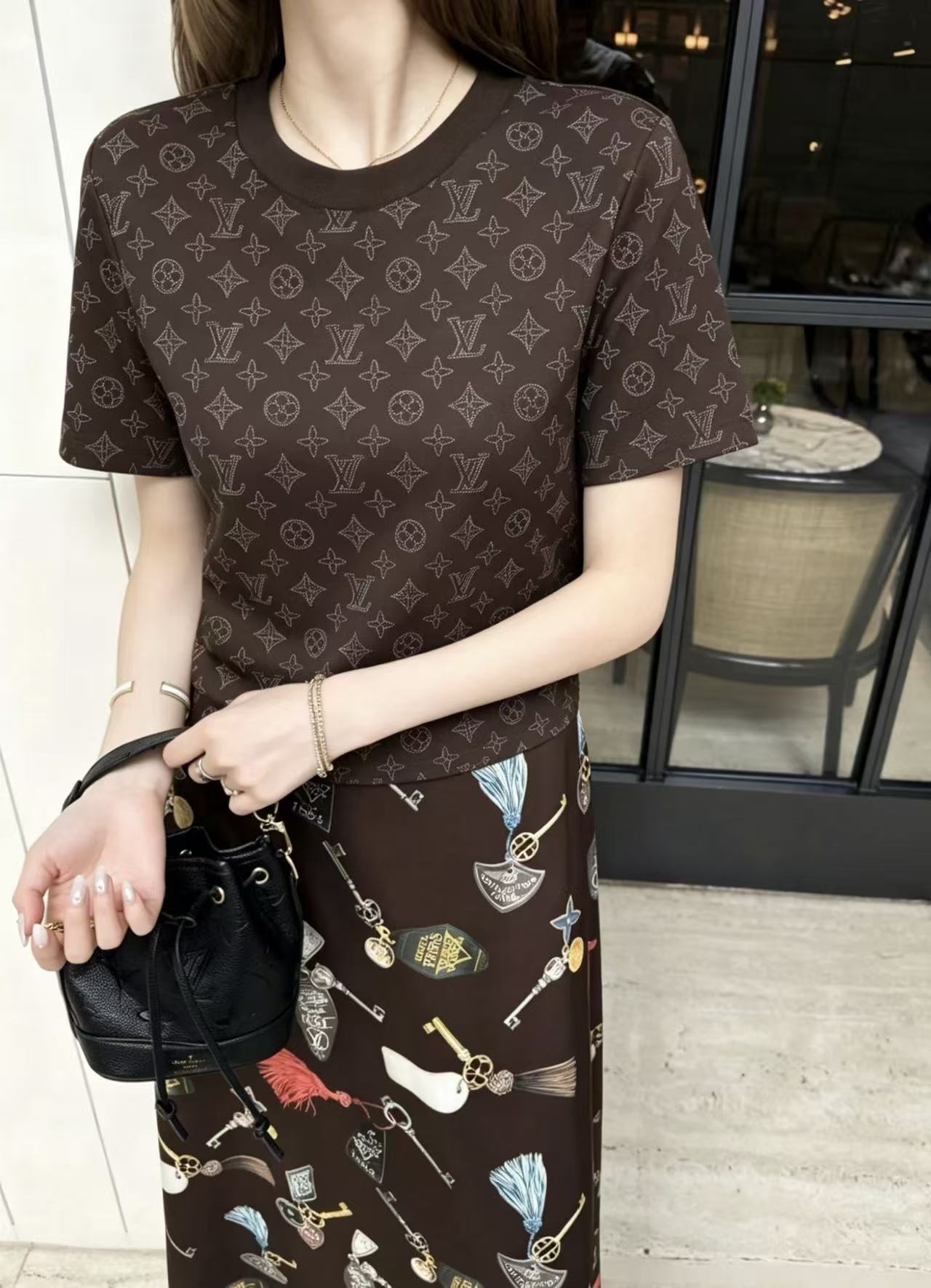 LV ブラウン プリントTシャツ【50％割引+送料無料】
