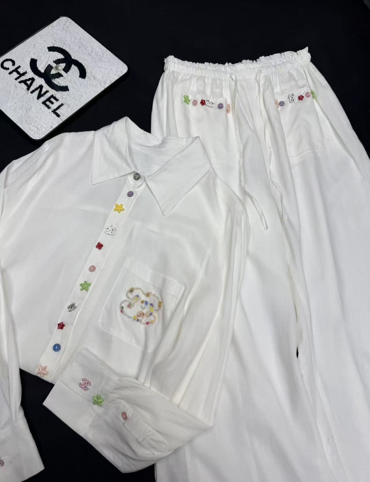 CHANE1 ダブルC シャツ＋パンツ ツーピースセット【50％割引+送料無料】