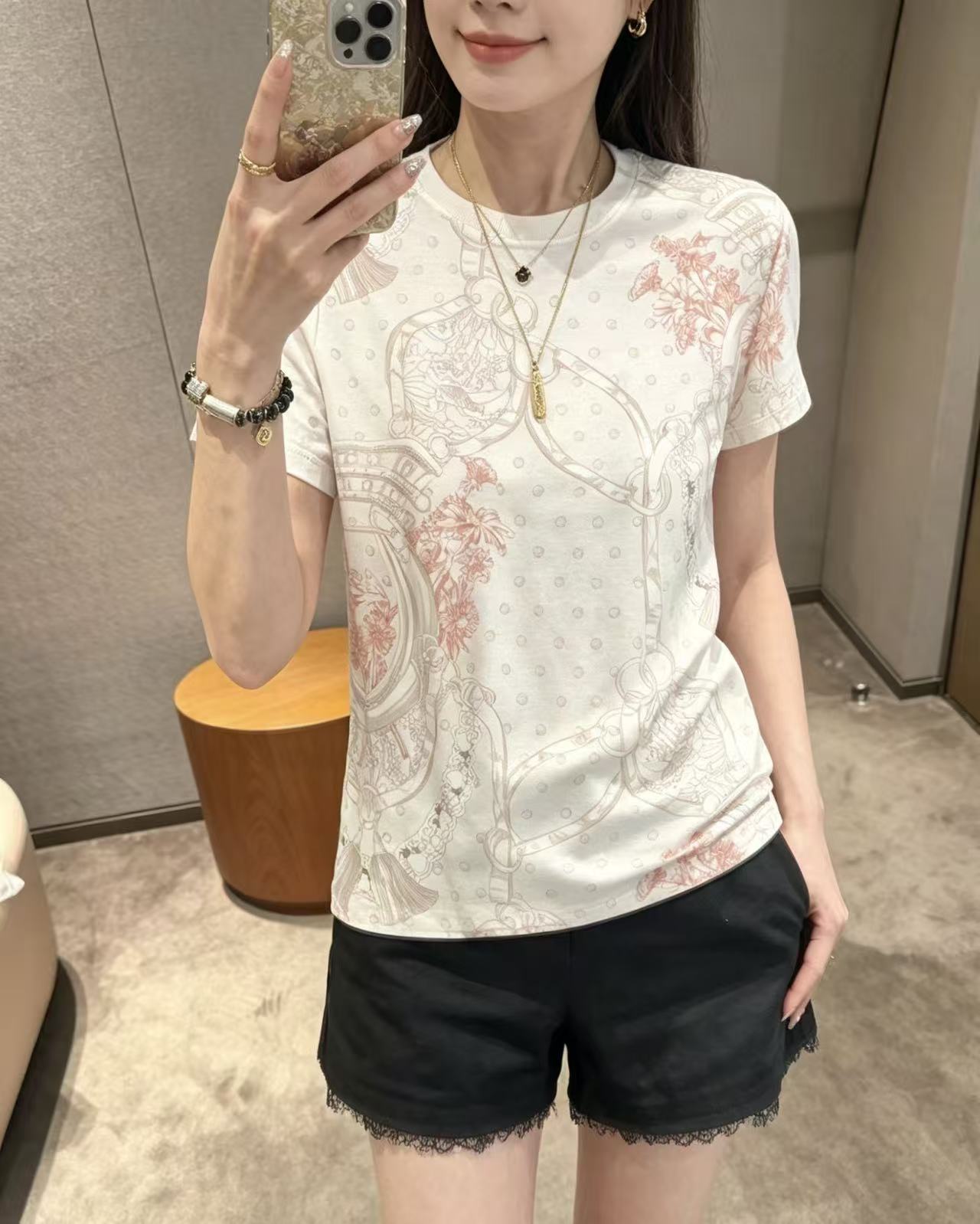 HERME5プリントチェーンTシャツ【50％割引+送料無料】