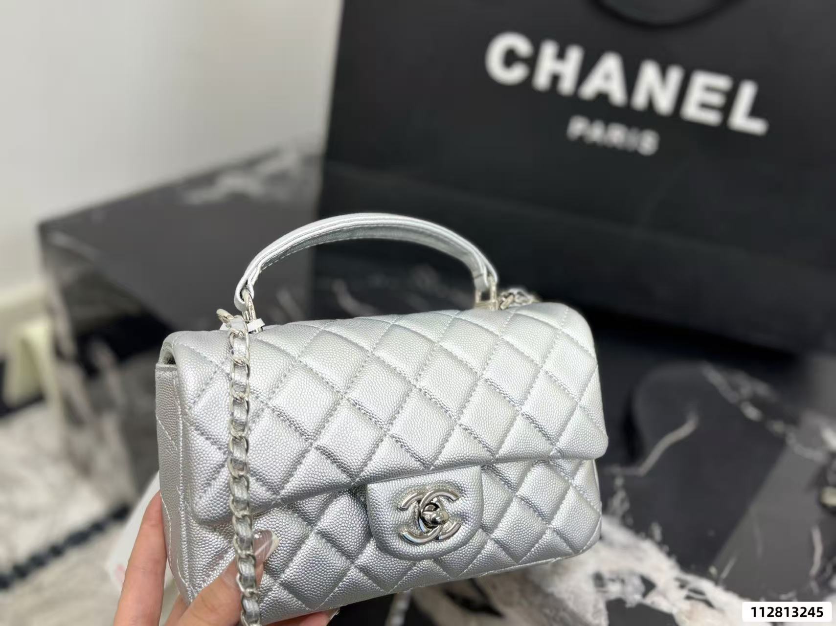 CHANE1 チェック柄シルバーチェーンバッグ【50％割引+送料無料】