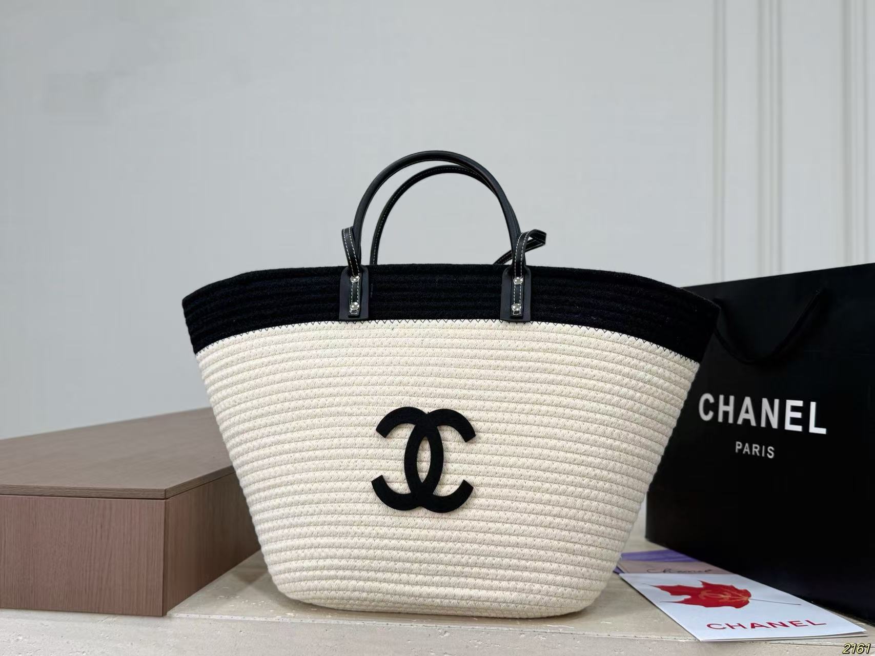CHANE1 ダブルC ストローハンドバッグ【50％割引+送料無料】