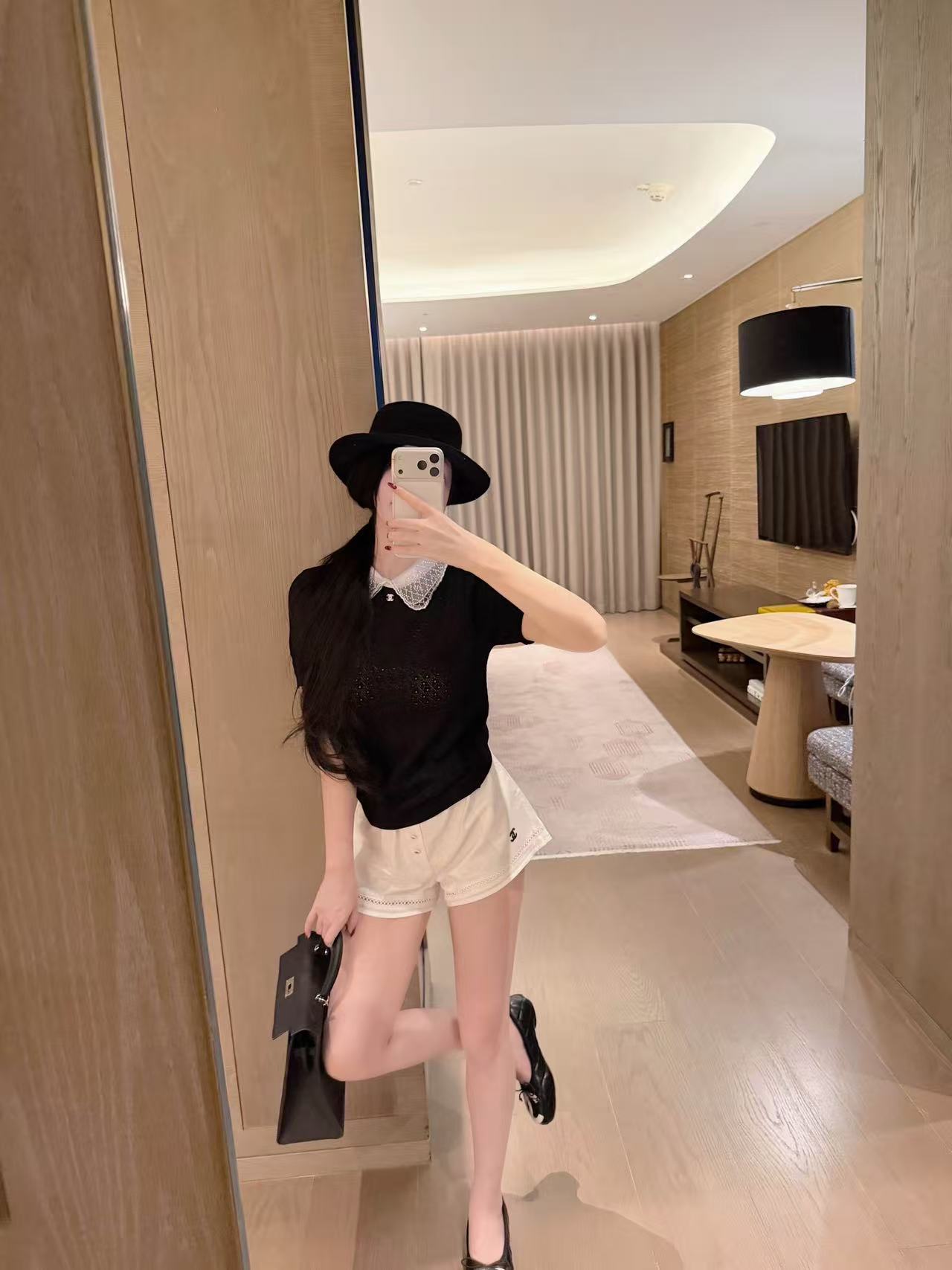 CHANE1 ダブルC レースカラーTシャツ【50％割引+送料無料】