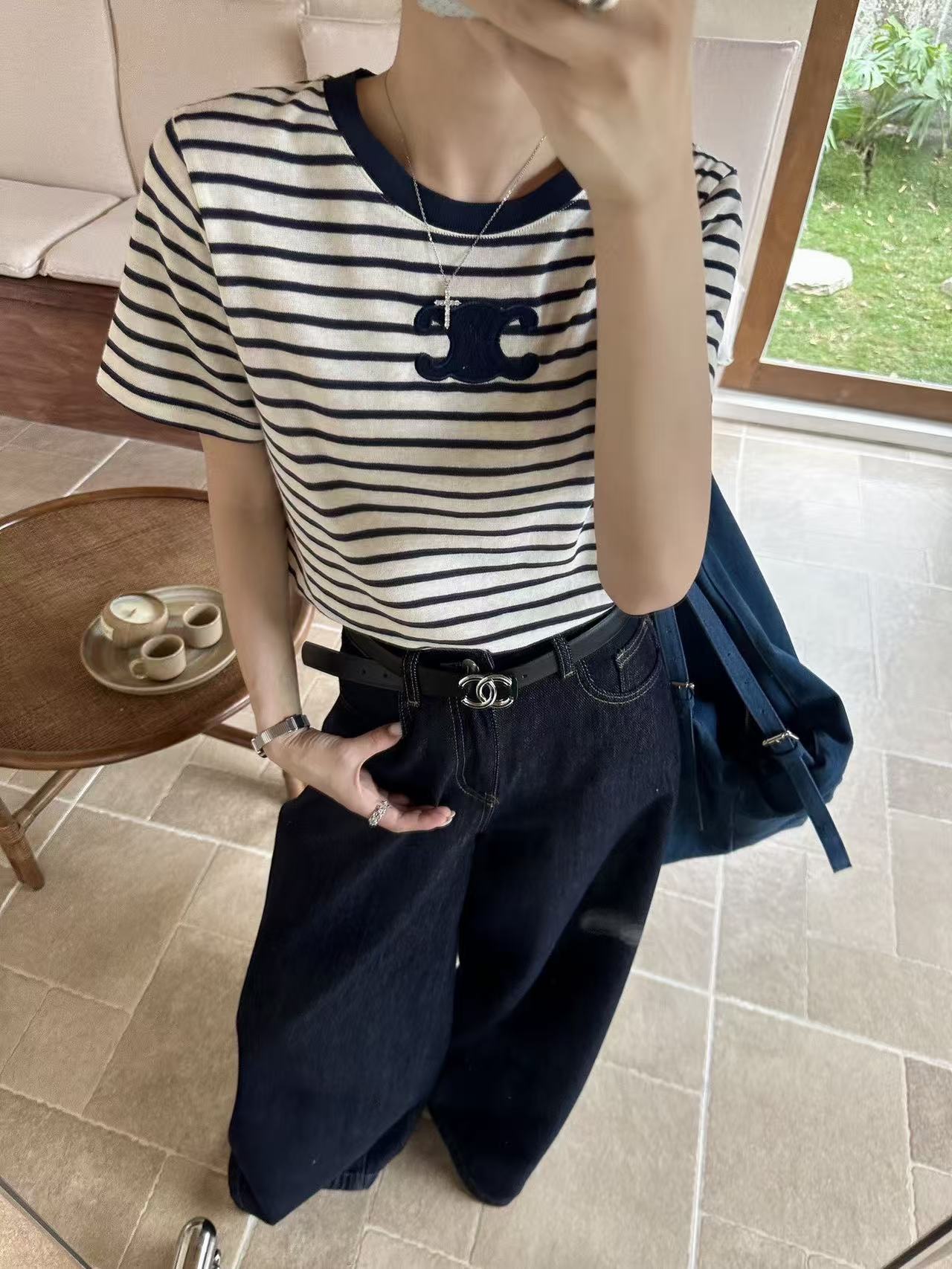 CEL1NE 凱旋門ストライプTシャツ【50％割引+送料無料】