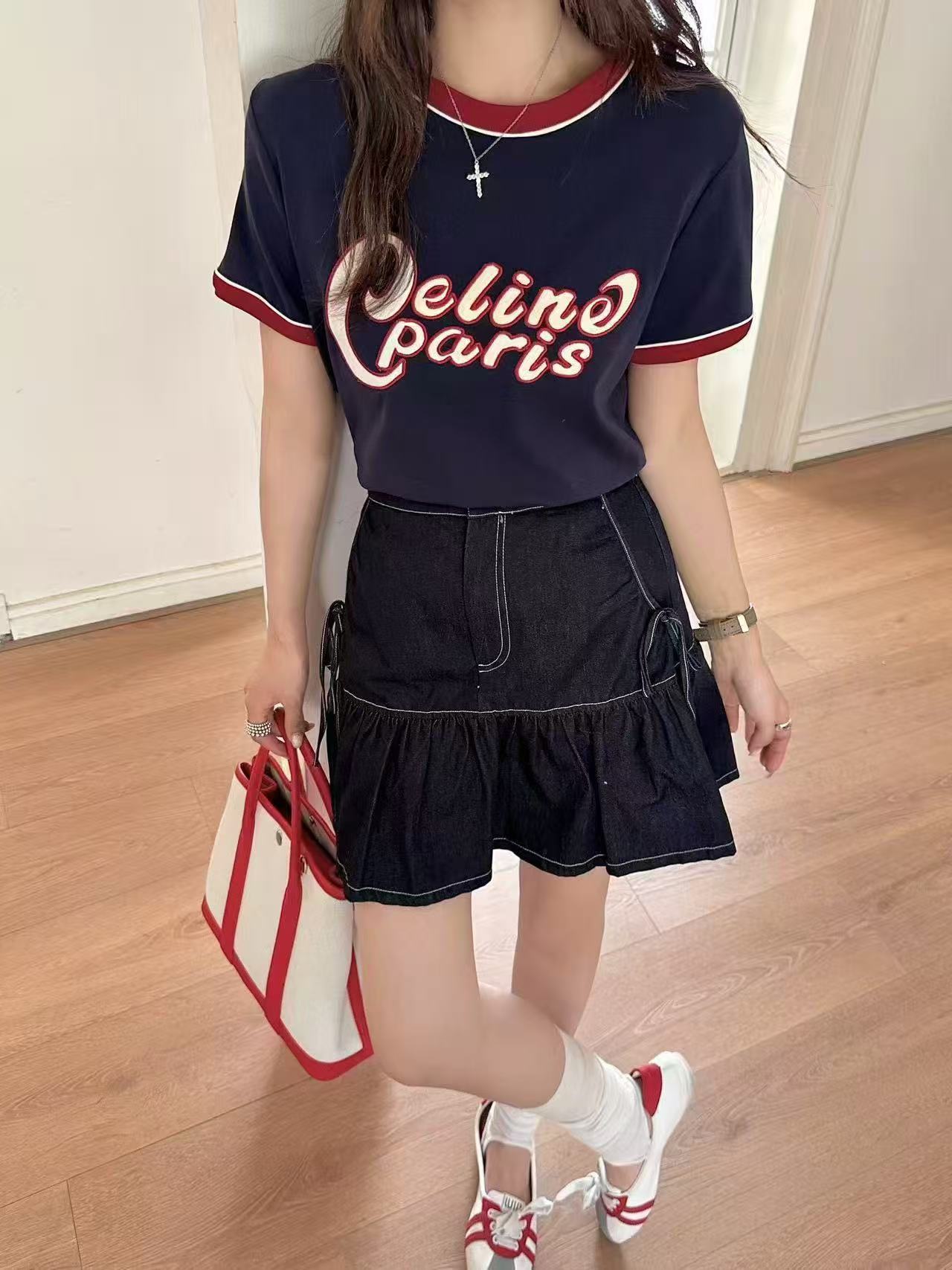 CEL1NE カラーブロックレターTシャツ【50％割引+送料無料】