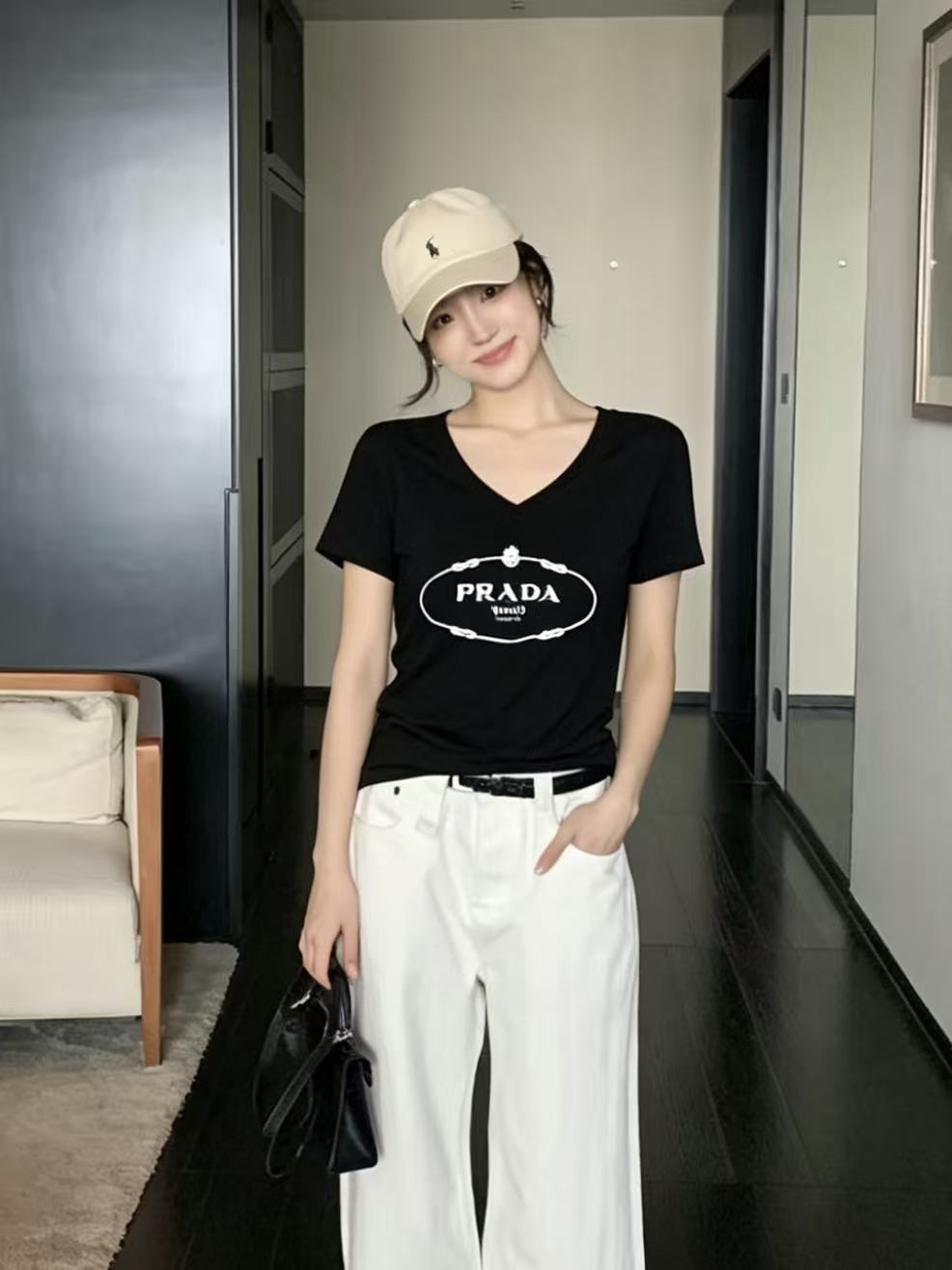 PR4DA シンプルVネックレターTシャツ【50％割引+送料無料】