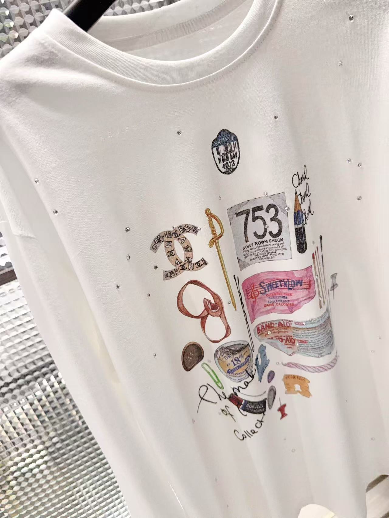 CHANE1 ラインストーン付き音符柄日焼け止め長袖Tシャツ【50％割引+送料無料】