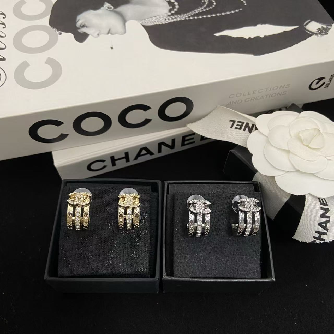 CHANE1 ダブルC ダイヤモンドセットイヤリング【50％割引+送料無料】