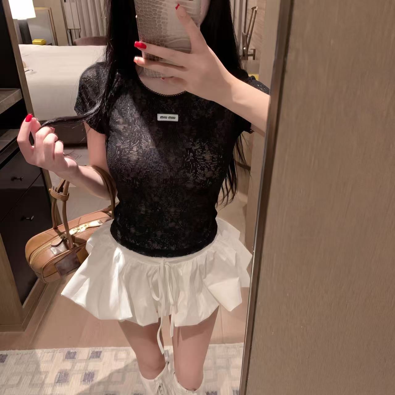 M1UM1U レースTシャツ+スカート ツーピースセット【50%割引+送料無料】