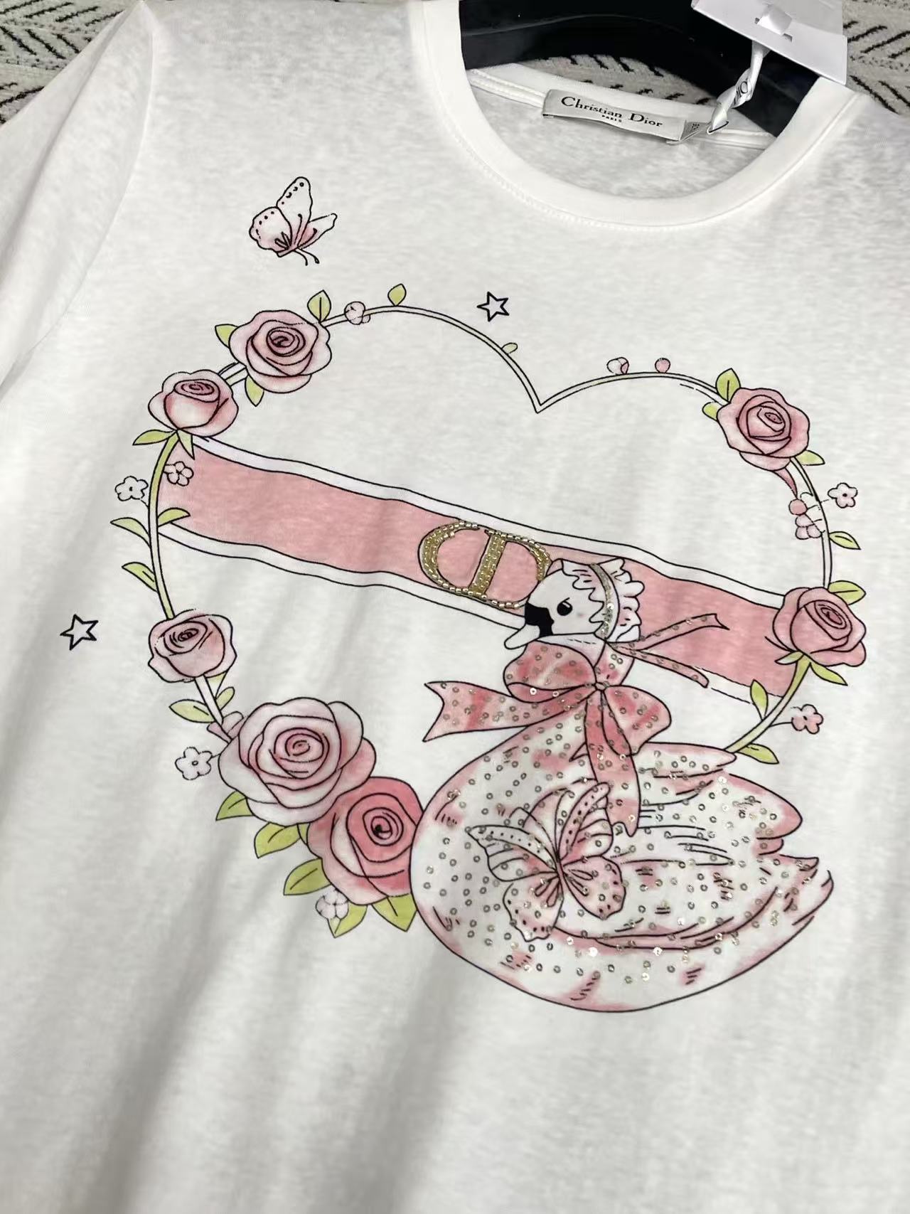 DI0R3Dビーズ付きCD文字Tシャツ【50％割引+送料無料】